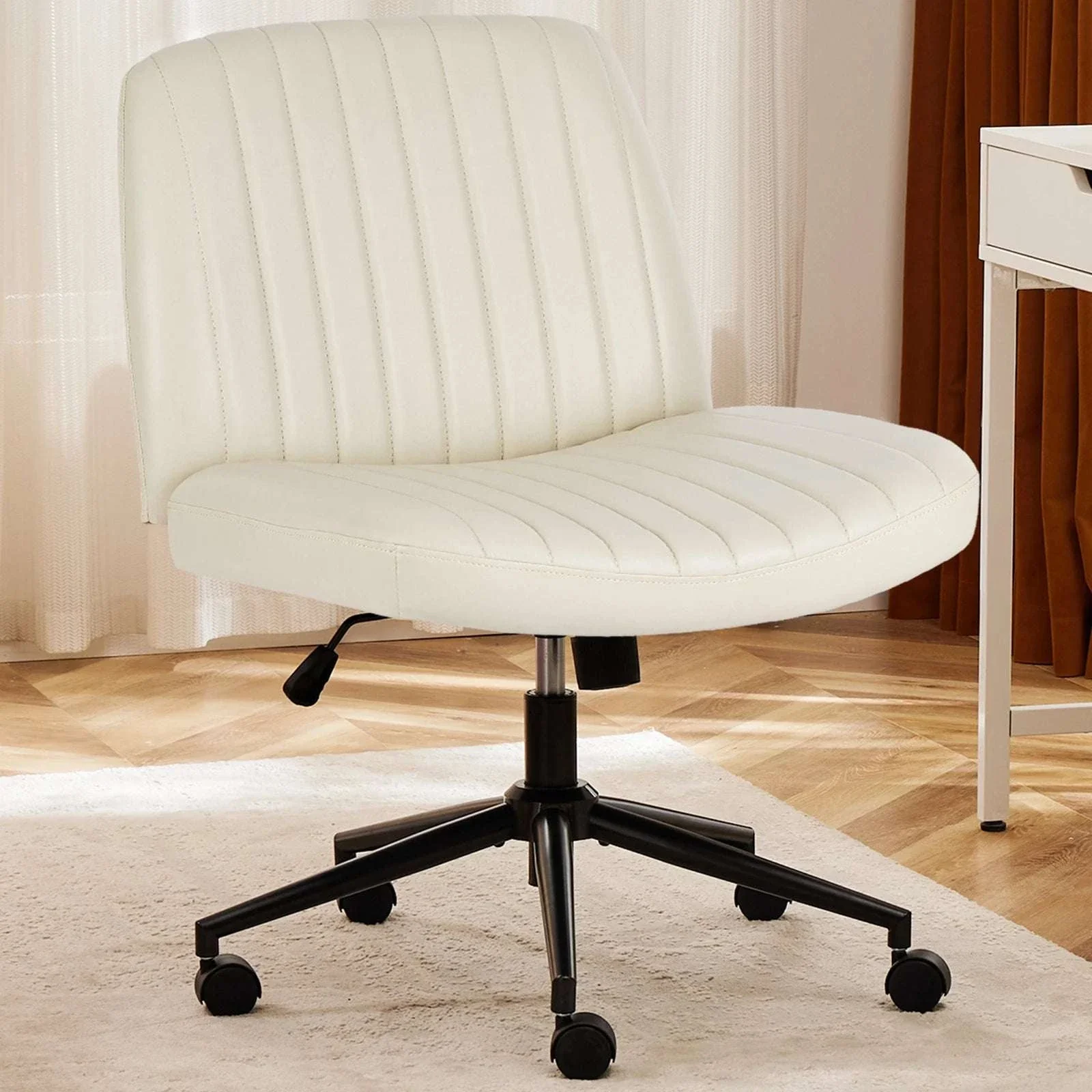 Armless Cross-Leg Office Chair with Wheels Adjustable Height Seat - Image 13