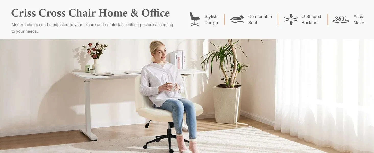 Armless Cross-Leg Office Chair with Wheels Adjustable Height Seat - Image 7