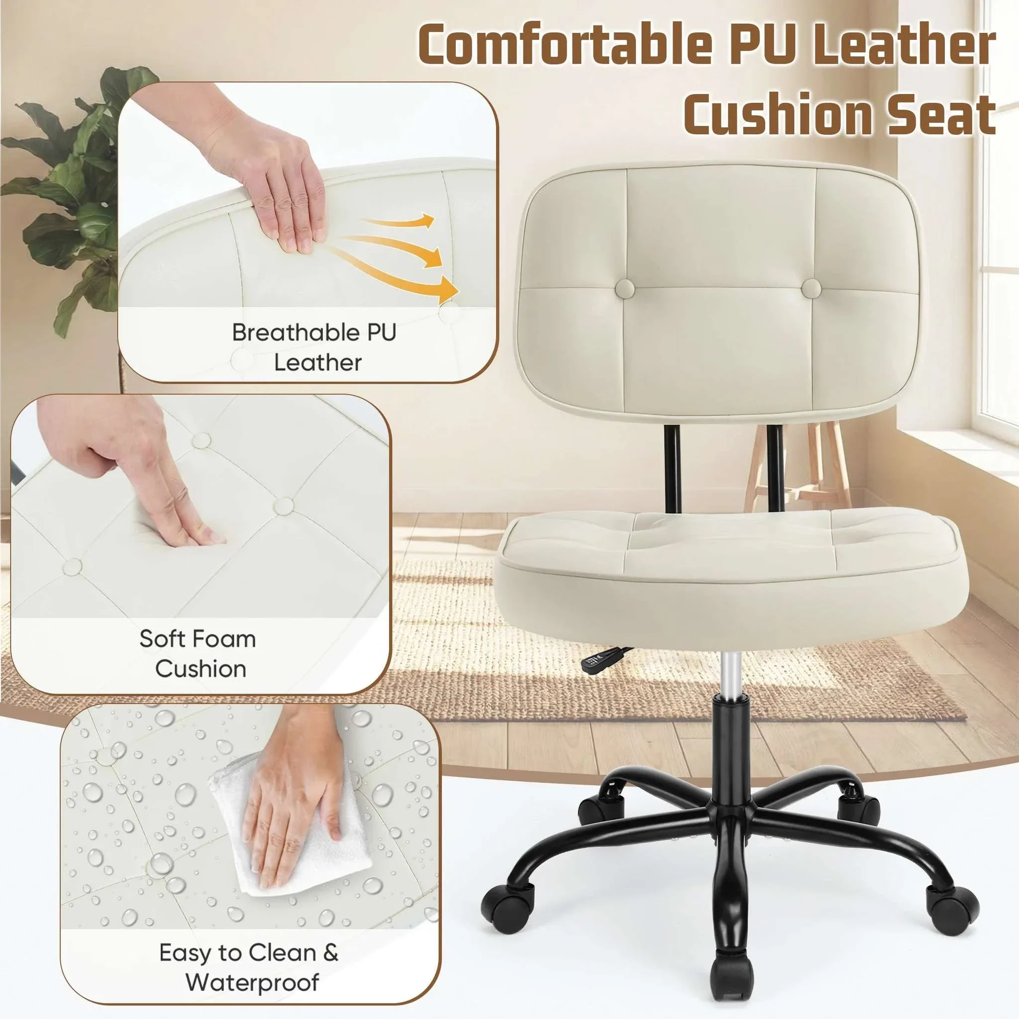 Ergonomic PU Leather Office Chair with Lumbar Support & Swivel - Image 5