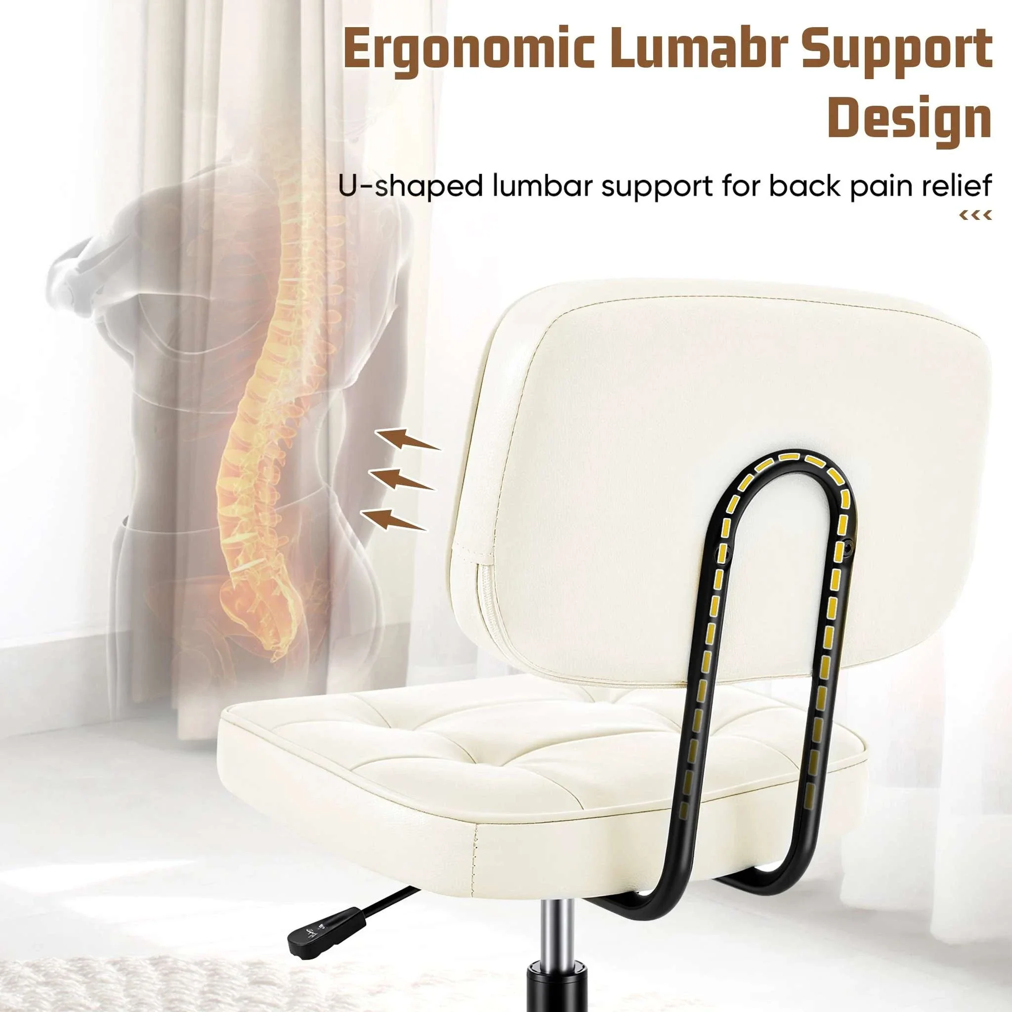 Ergonomic PU Leather Office Chair with Lumbar Support & Swivel - Image 6