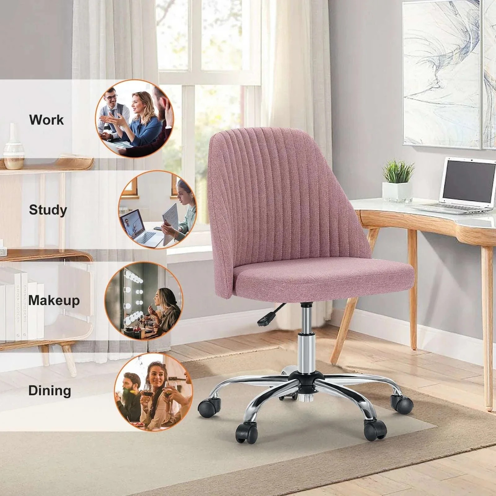 Armless Adjustable Swivel Desk Chair with Wheels and Back Support - Image 11