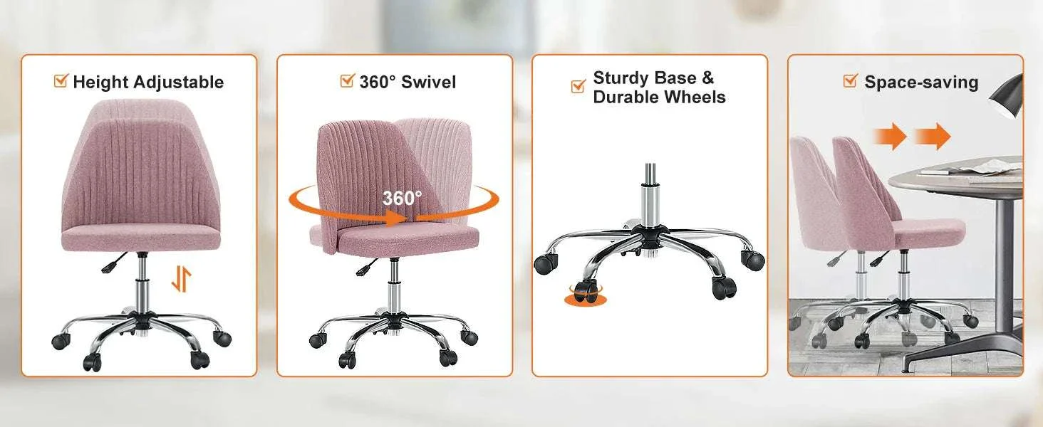 Armless Adjustable Swivel Desk Chair with Wheels and Back Support - Image 8