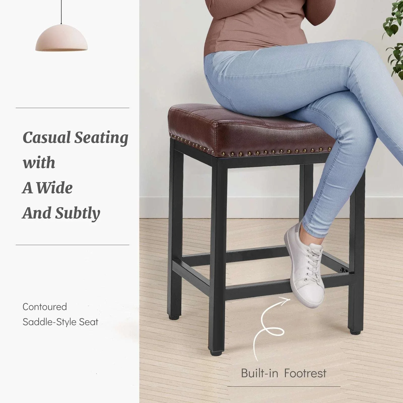 Adjustable PU Leather Saddle Bar Stools with Metal Base - Image 17