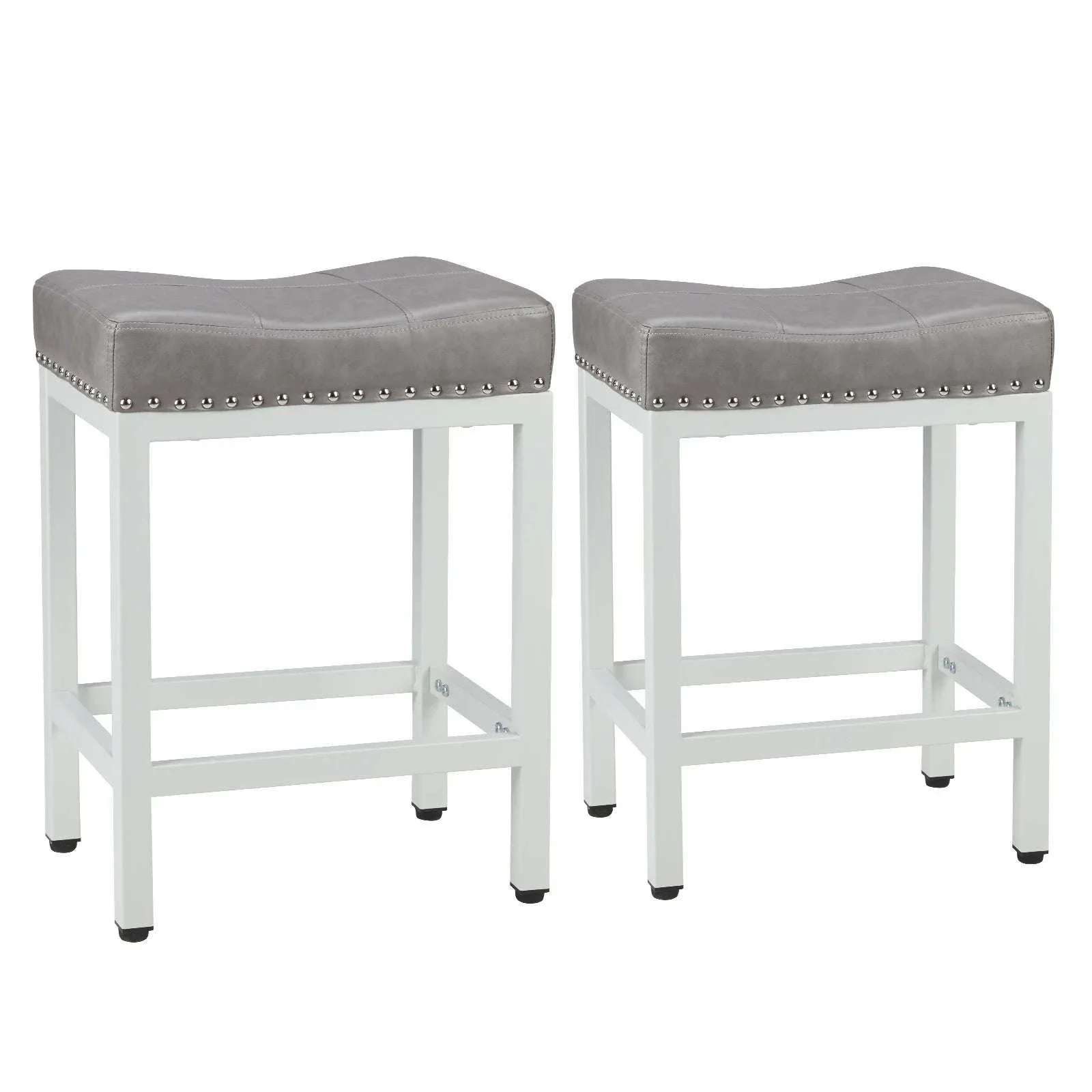 Adjustable PU Leather Saddle Bar Stools with Metal Base - Image 19