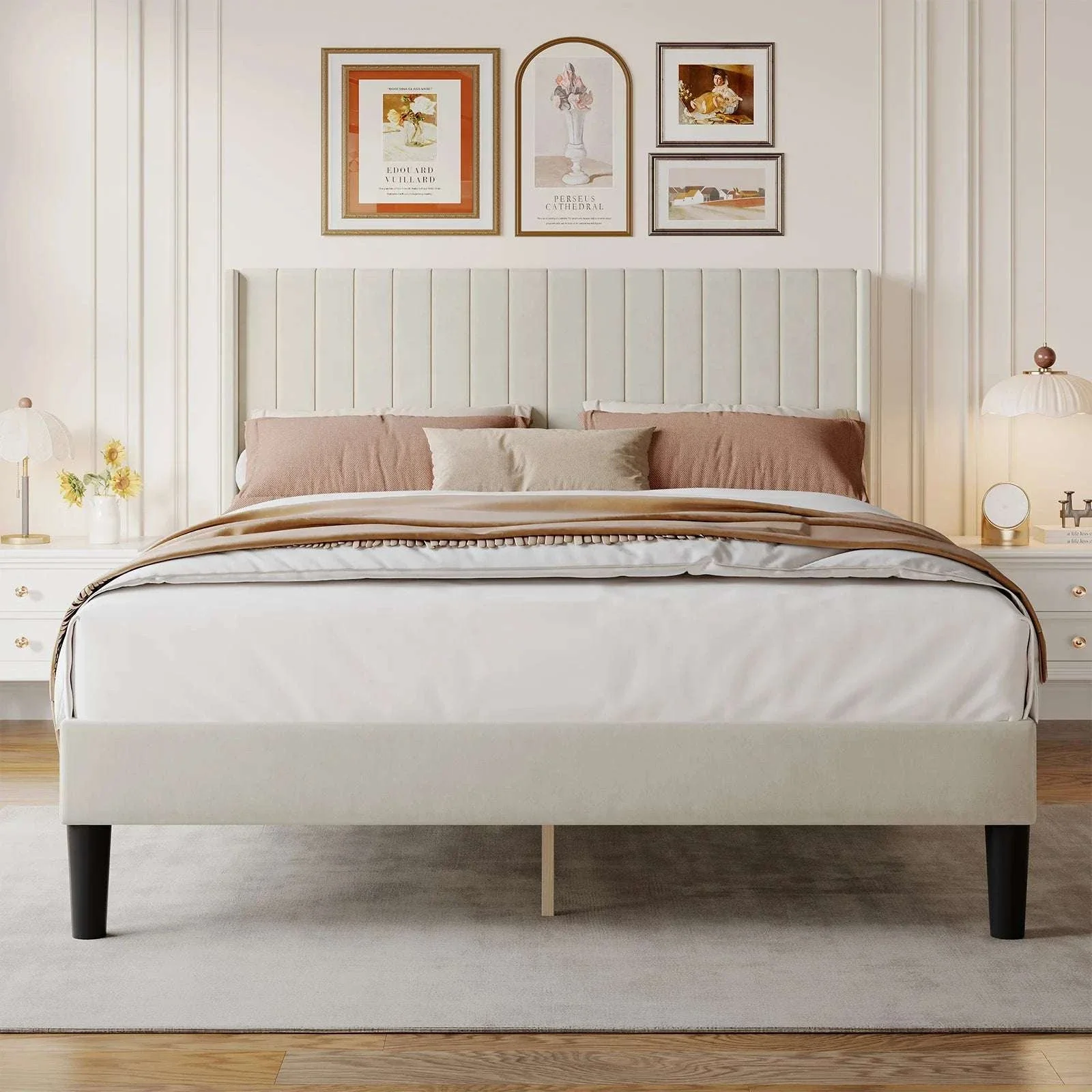 Upholstered Platform Bed Frame with Wingback Headboard and Storage - Image 16