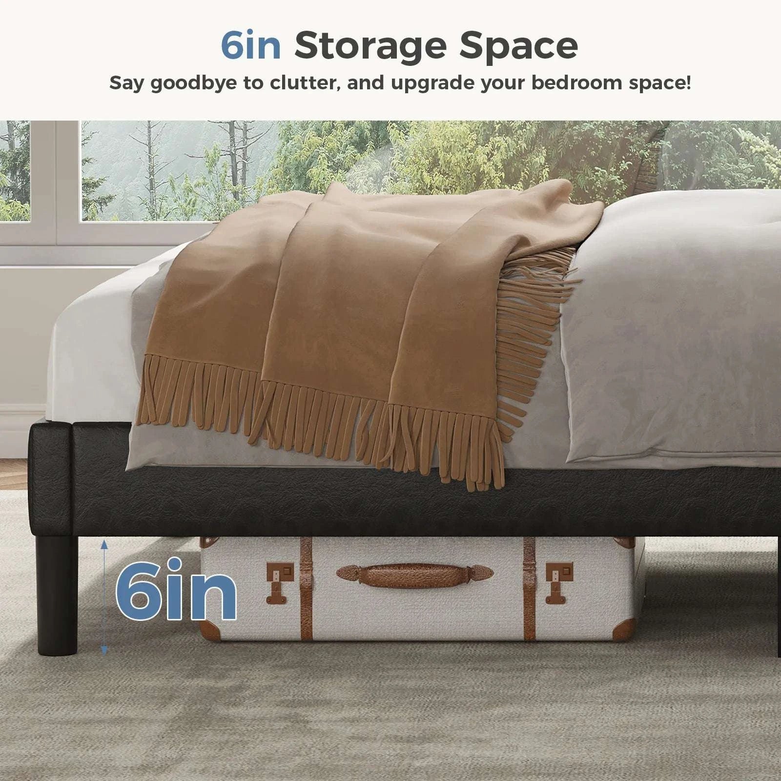 Upholstered Platform Bed Frame with Wingback Headboard and Storage - Image 5