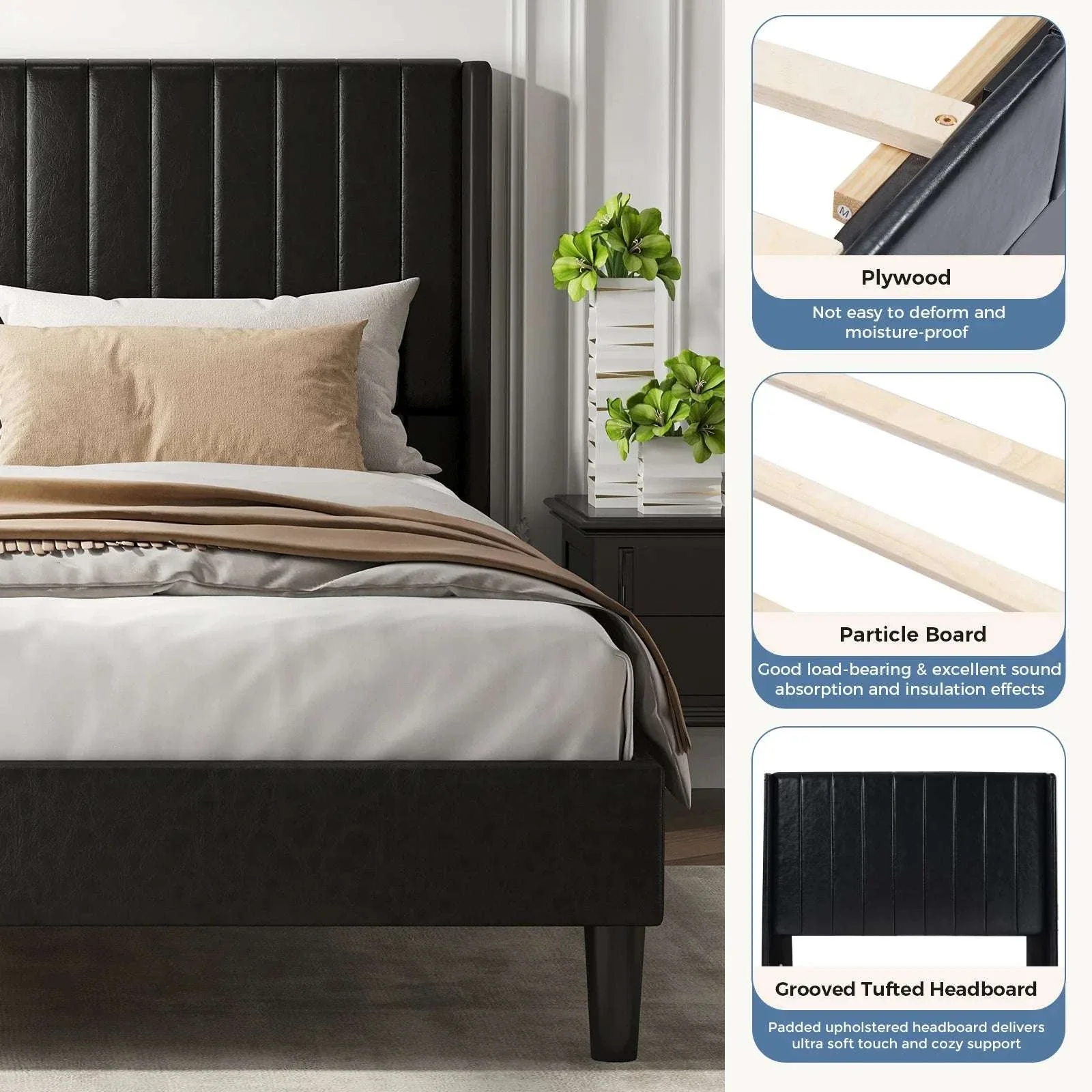 Upholstered Platform Bed Frame with Wingback Headboard and Storage - Image 6