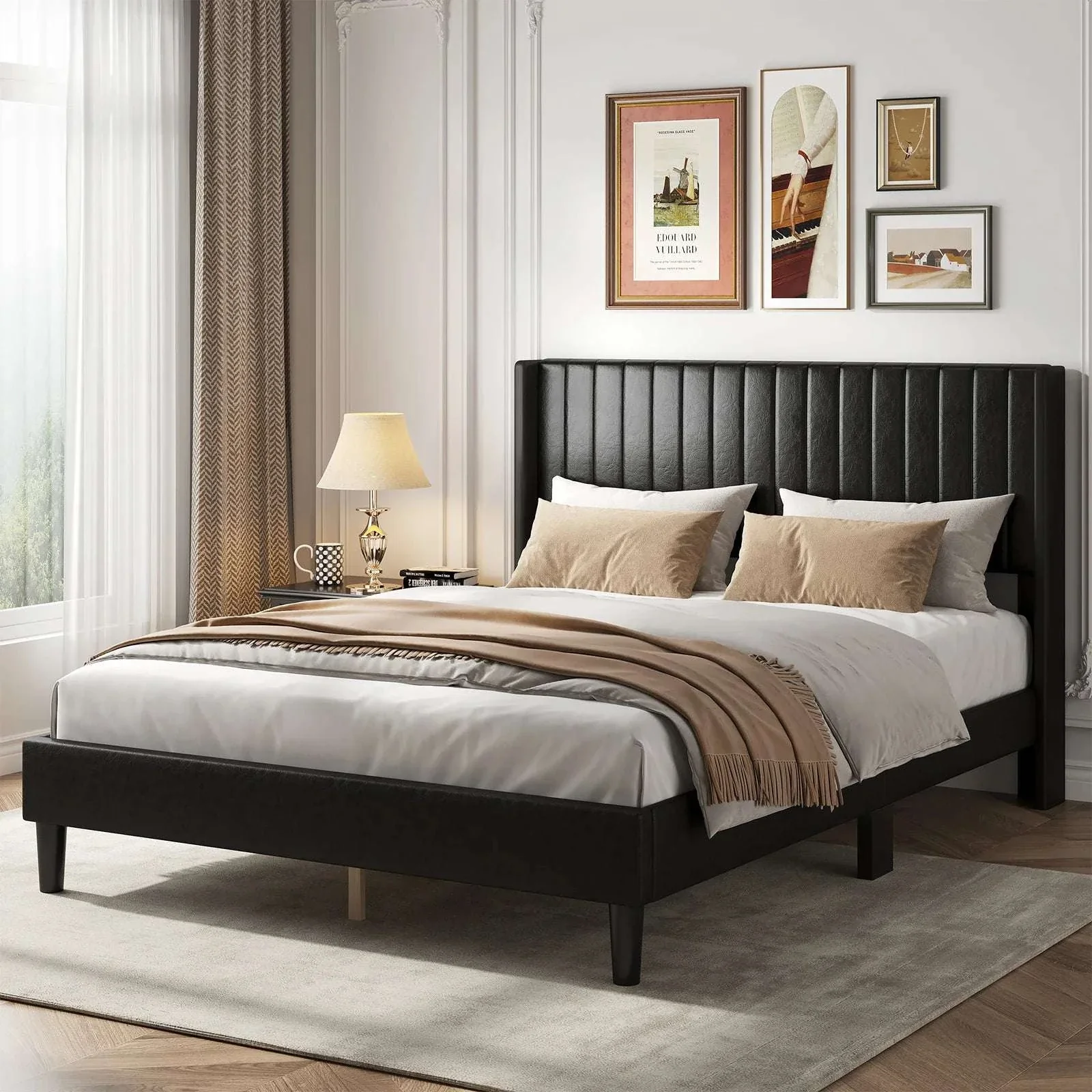 Upholstered Platform Bed Frame with Wingback Headboard and Storage - Image 7