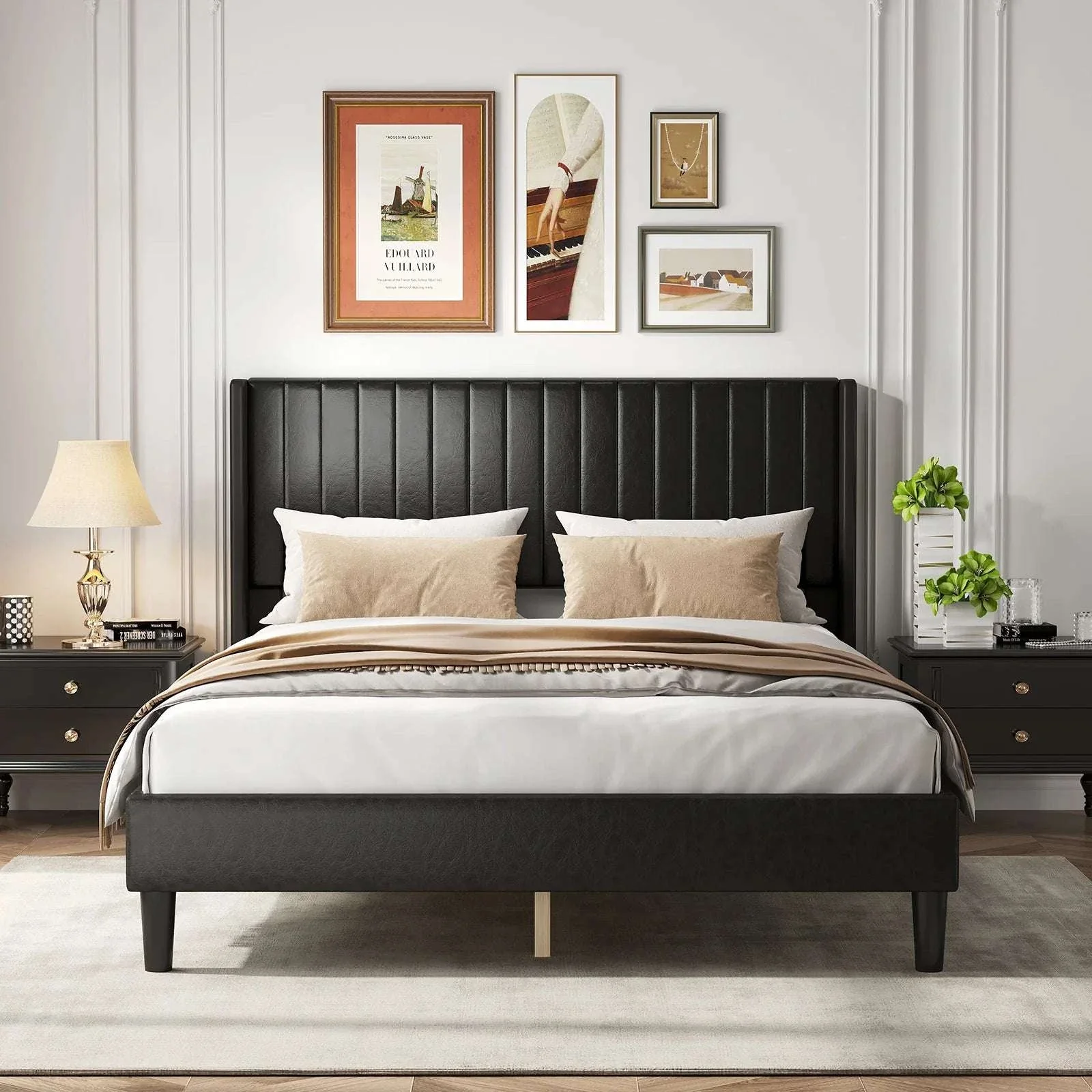 Upholstered Platform Bed Frame with Wingback Headboard and Storage - Image 9