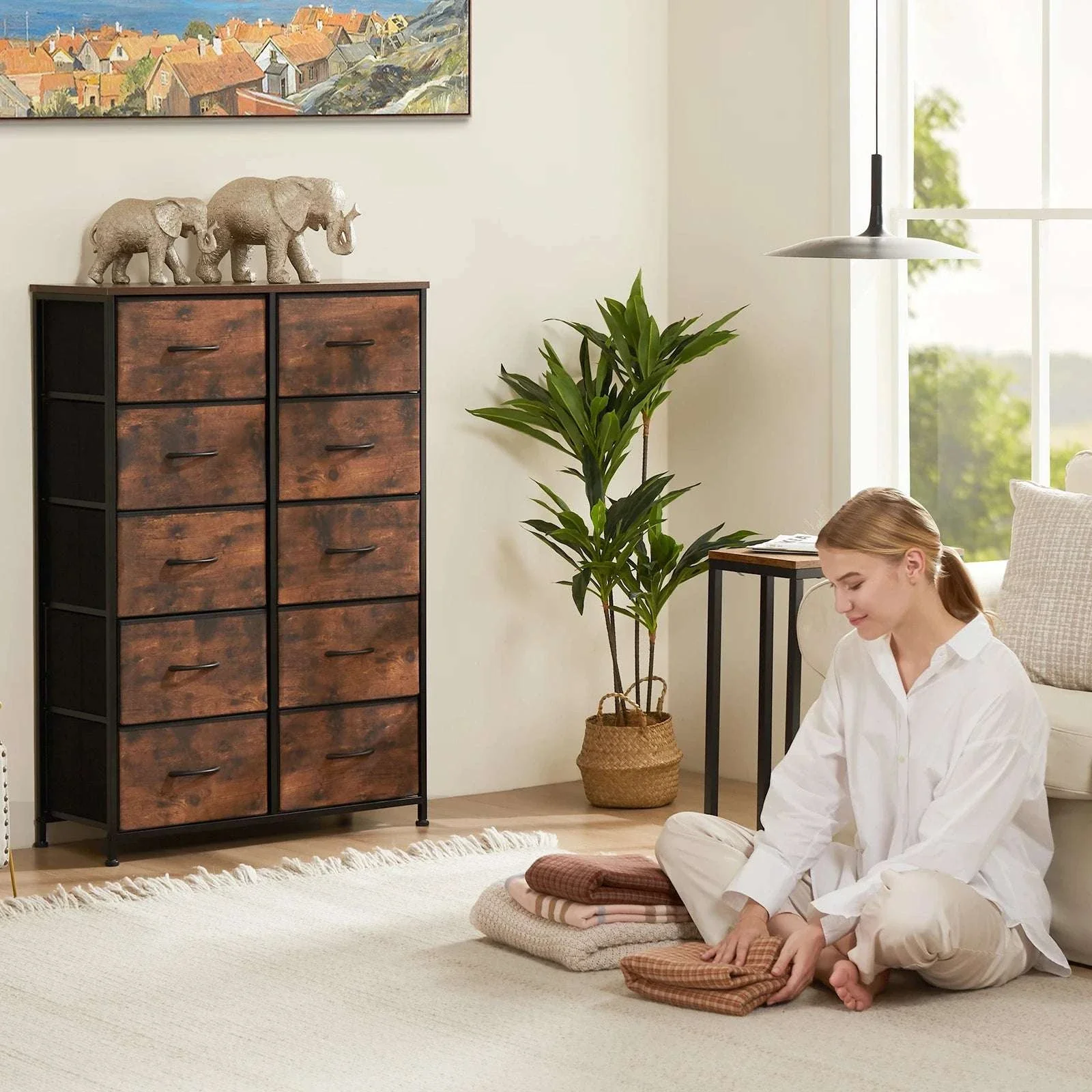 10-Drawer Fabric Dresser with Steel Frame Storage Organizer - Image 2