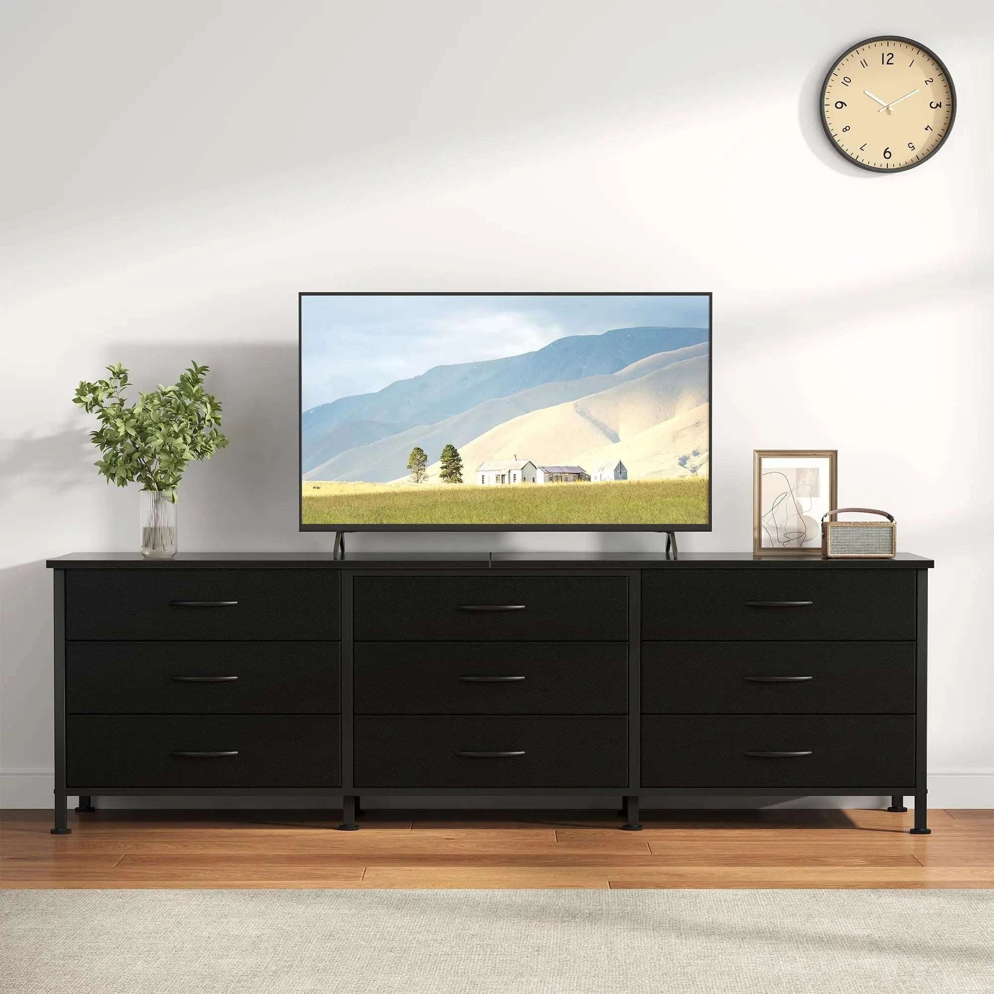 Modern TV Stand with 9 Fabric Drawers for Up to 75 Inch TVs