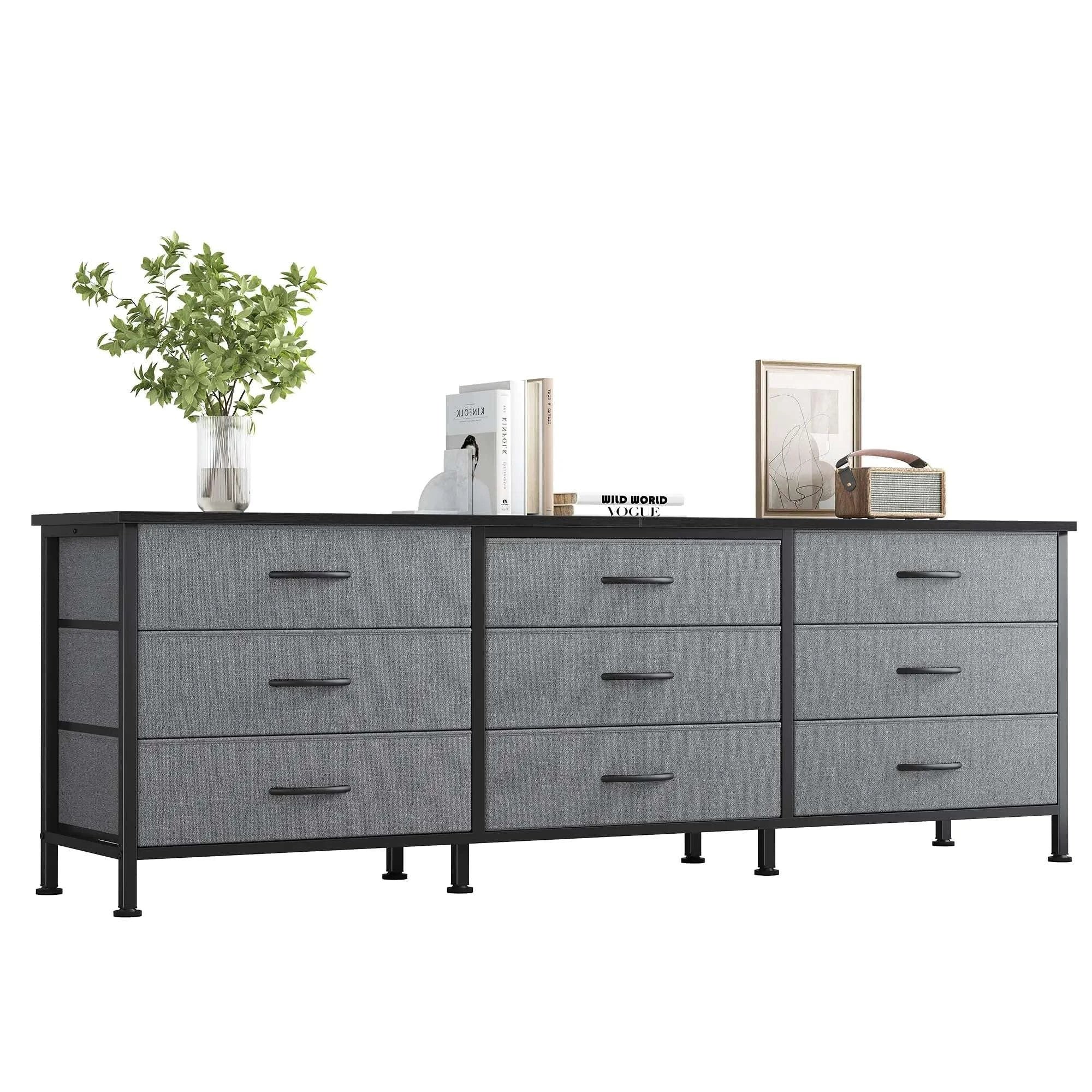 Modern TV Stand with 9 Fabric Drawers for Up to 75 Inch TVs - Image 10