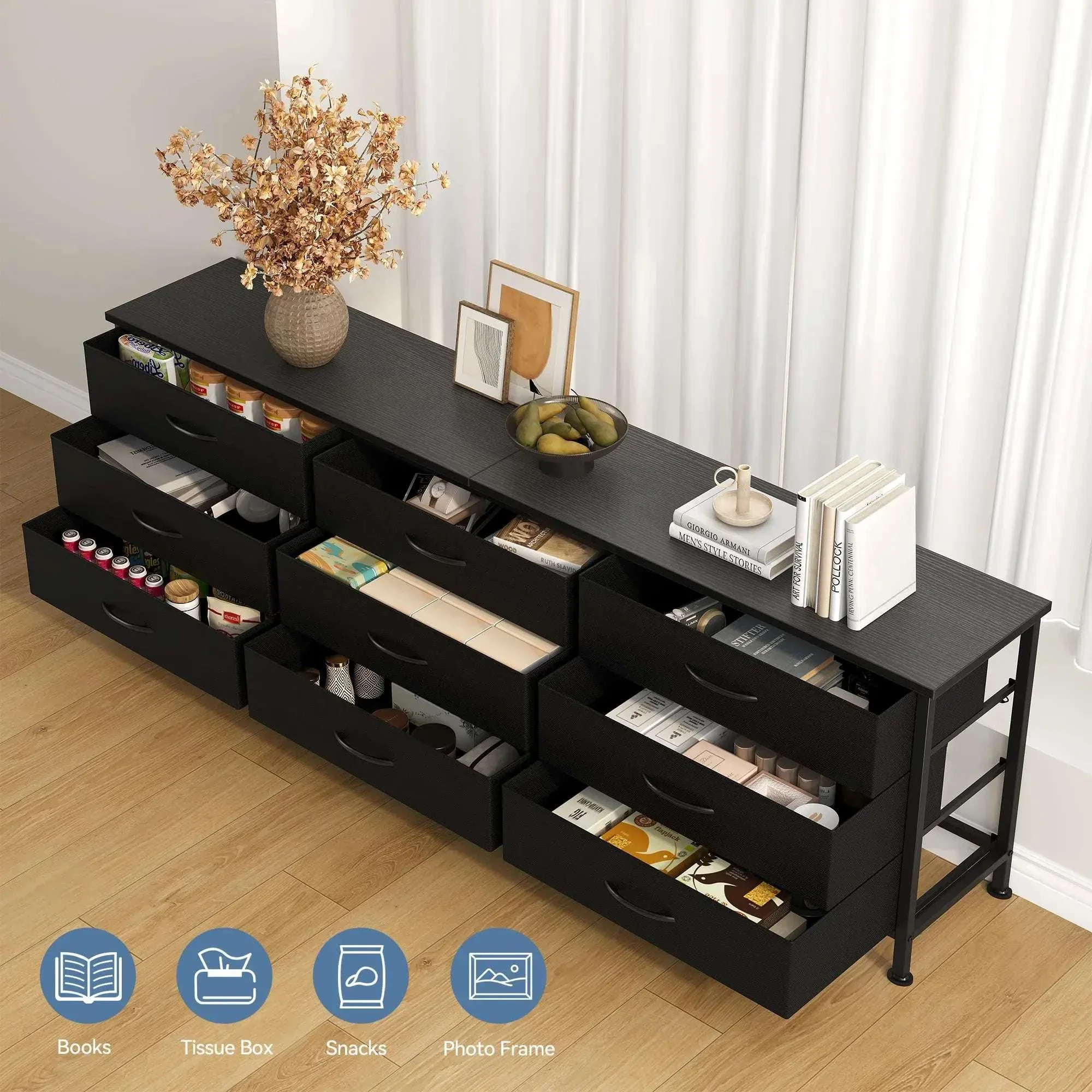 Modern TV Stand with 9 Fabric Drawers for Up to 75 Inch TVs - Image 2