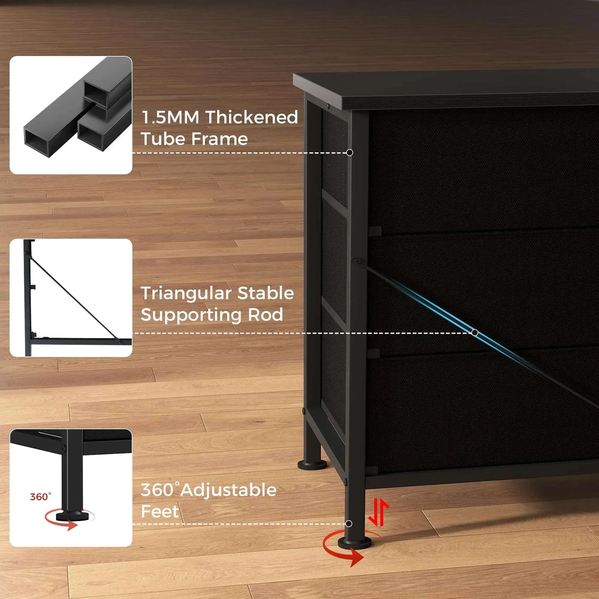 Modern TV Stand with 9 Fabric Drawers for Up to 75 Inch TVs - Image 5