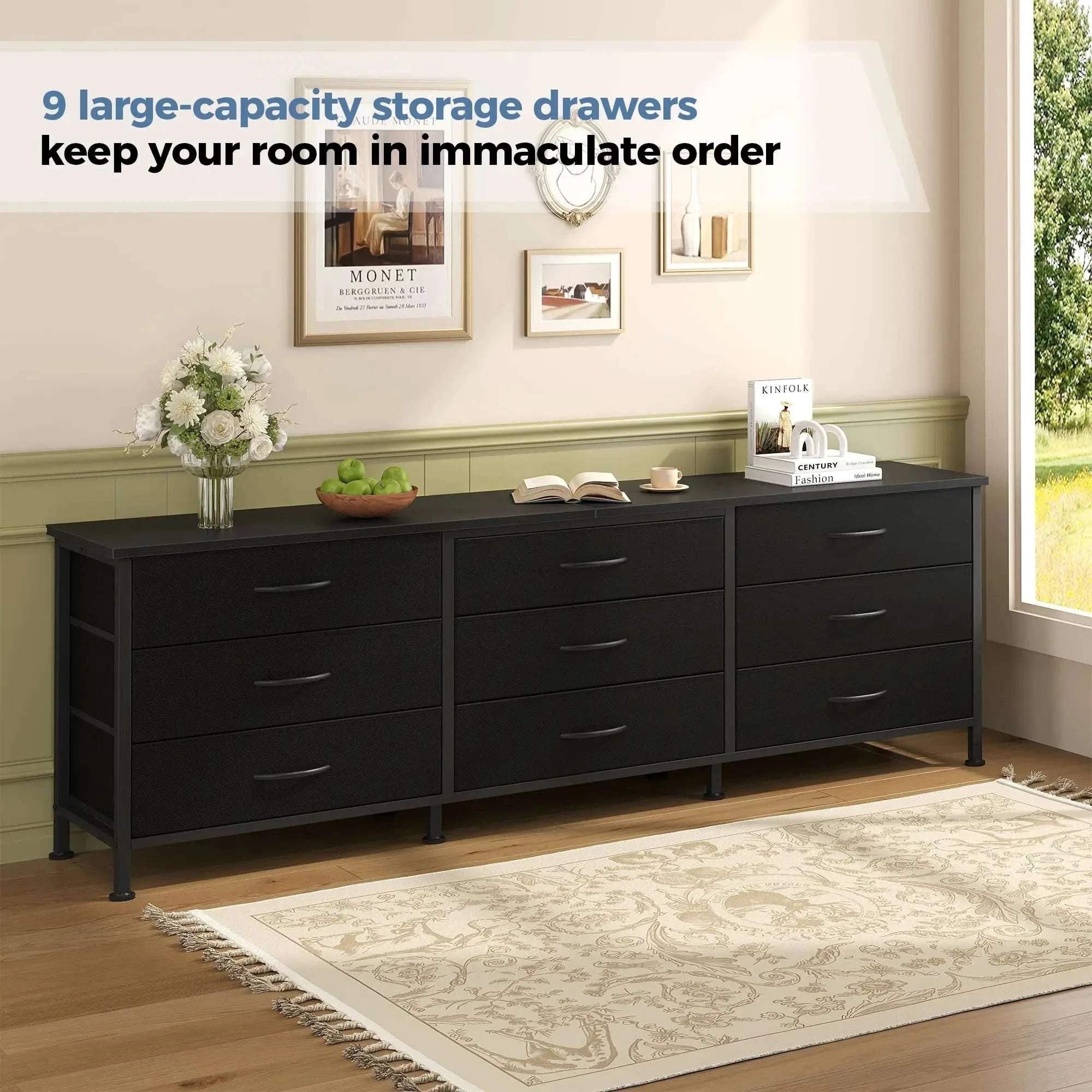 Modern TV Stand with 9 Fabric Drawers for Up to 75 Inch TVs - Image 6