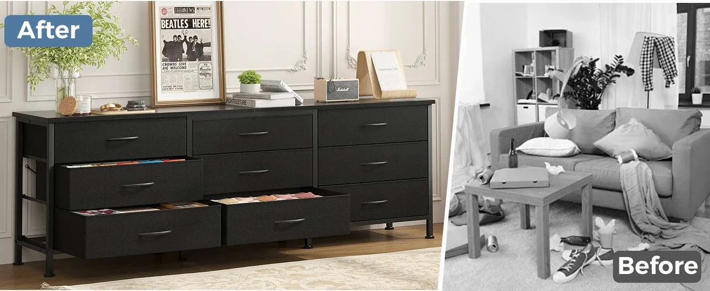 Modern TV Stand with 9 Fabric Drawers for Up to 75 Inch TVs - Image 7