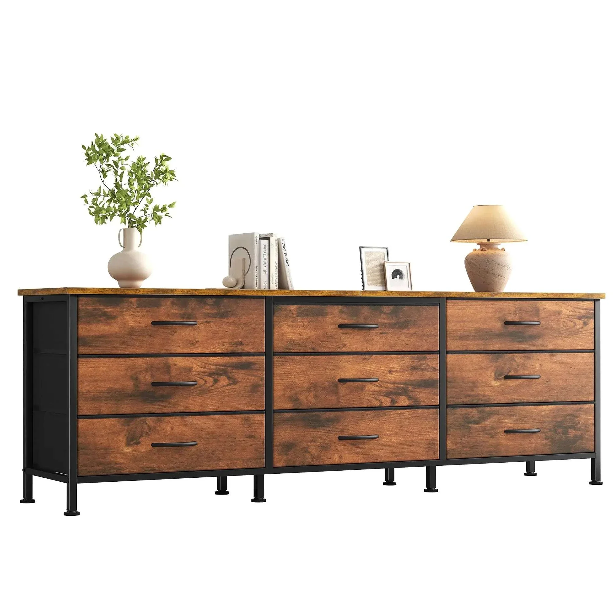 Modern TV Stand with 9 Fabric Drawers for Up to 75 Inch TVs - Image 8