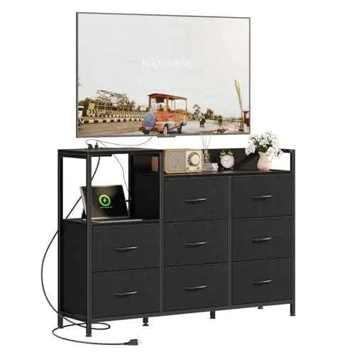 Modern TV Stand with 9 Fabric Drawers & Metal Frame Storage - Image 9