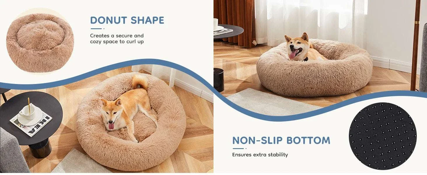 Calming Plush Dog Bed with Non-Slip Base – Washable Round Pet Bed - Image 8