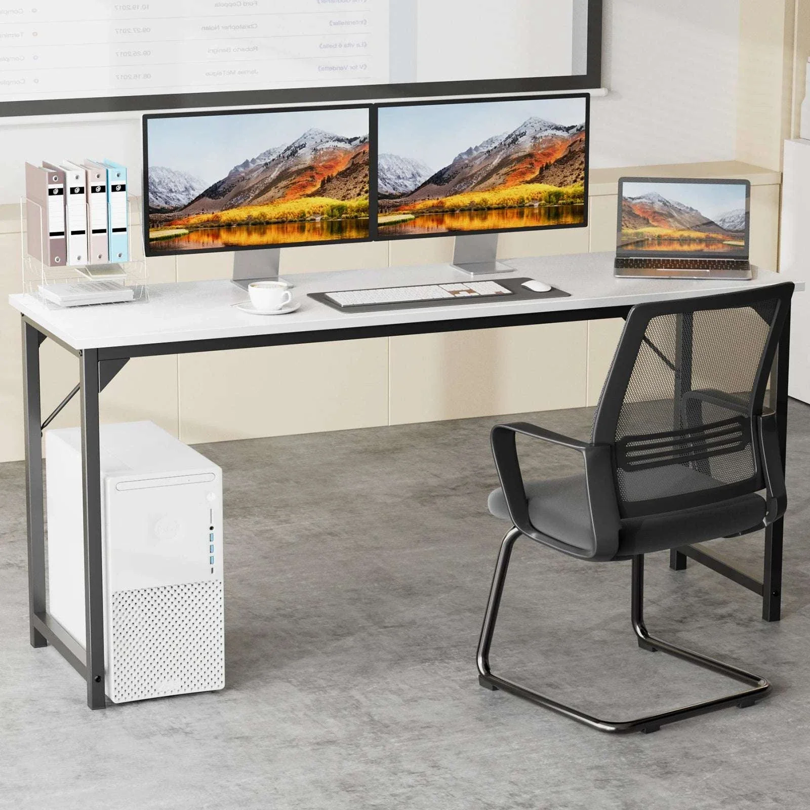 Modern Compact Computer Desk with Metal Frame & Wood Top - Image 2