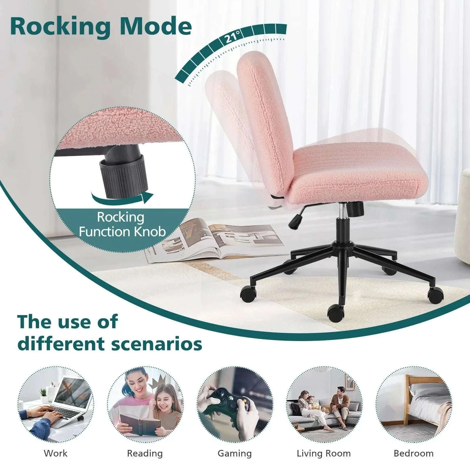 Wide Cross Legged Office Chair Armless Swivel Adjustable Desk Chair - Image 4