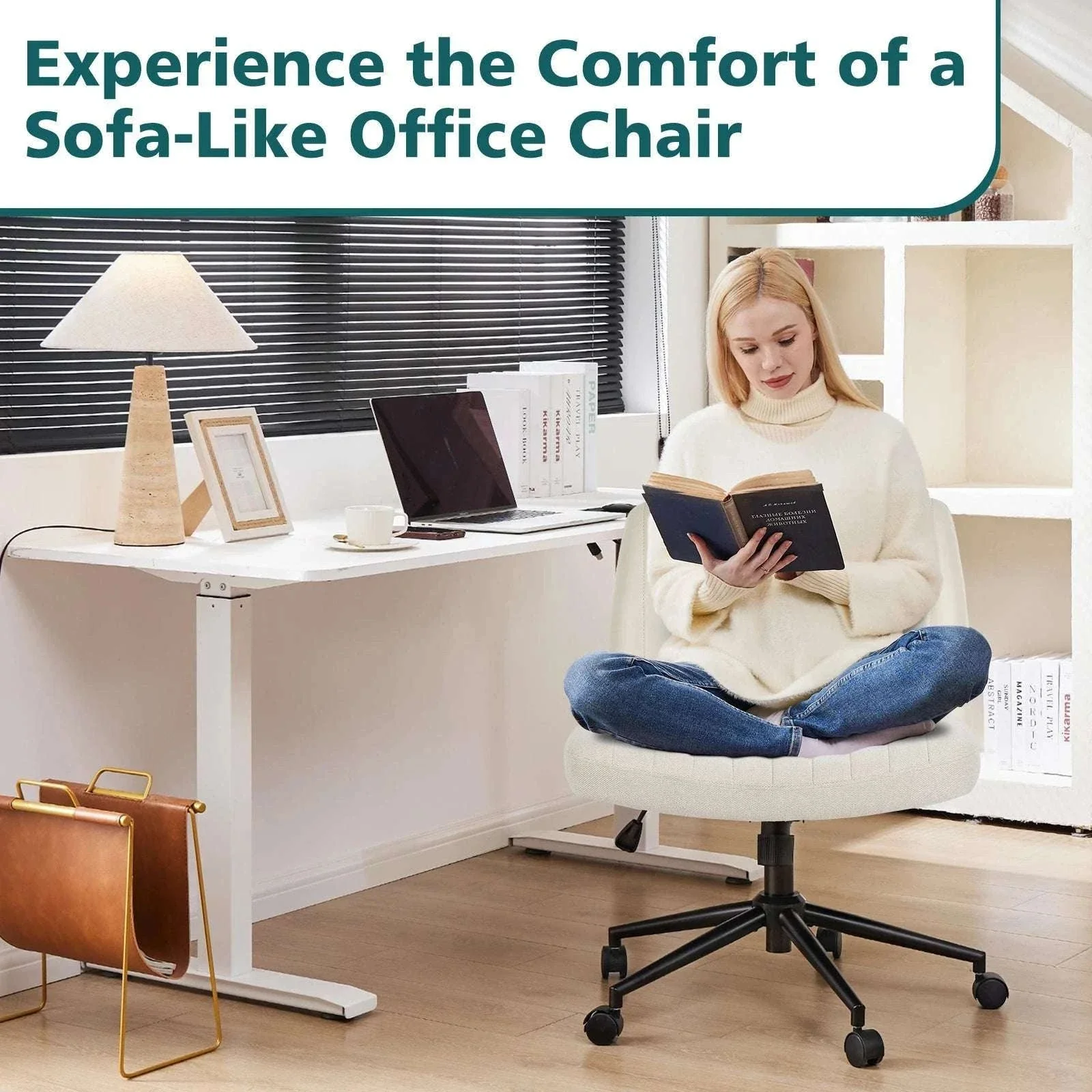 Wide Cross Legged Office Chair Armless Swivel Adjustable Desk Chair - Image 6