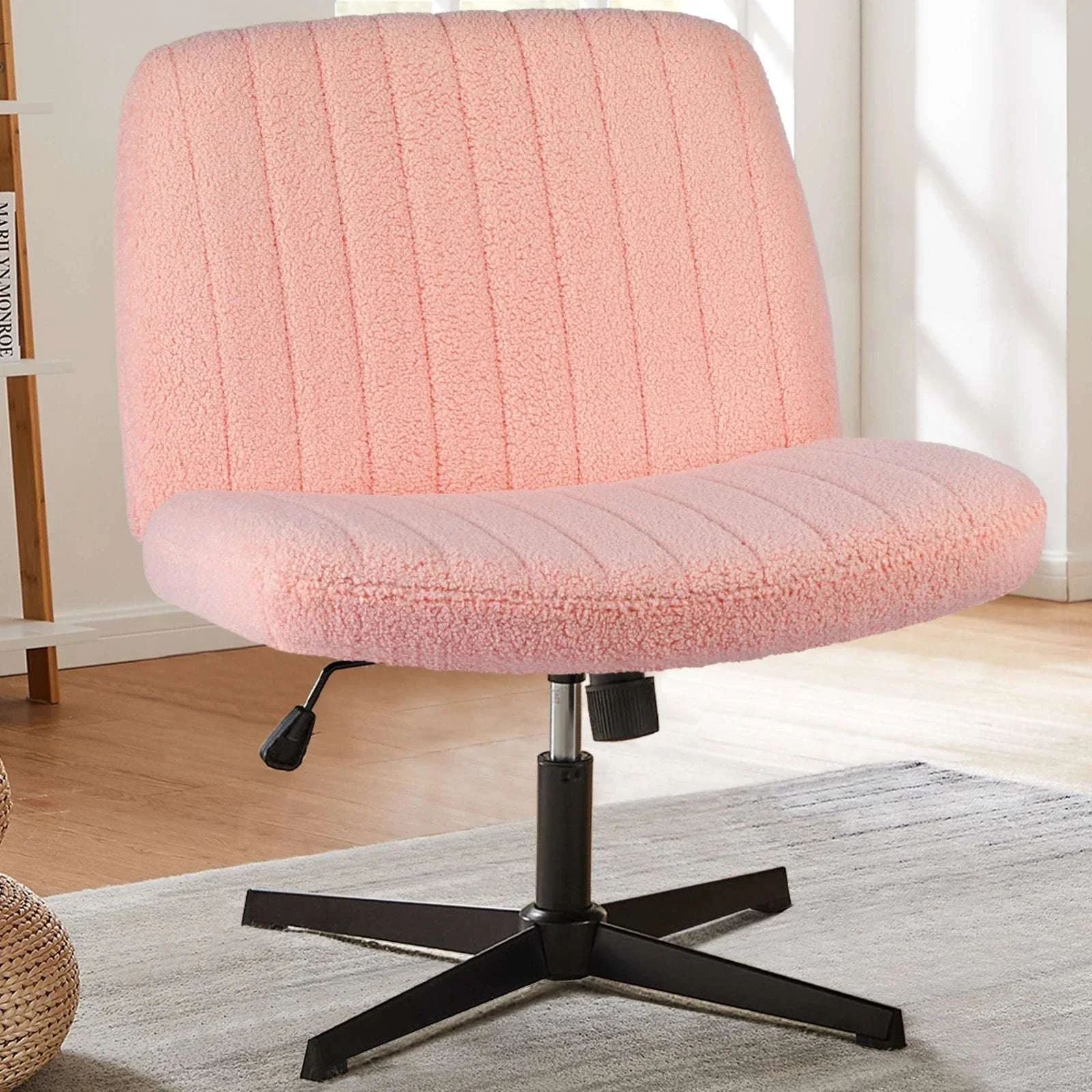 Wide Cross-Legged Office Chair Armless Adjustable Swivel Seat - Image 23