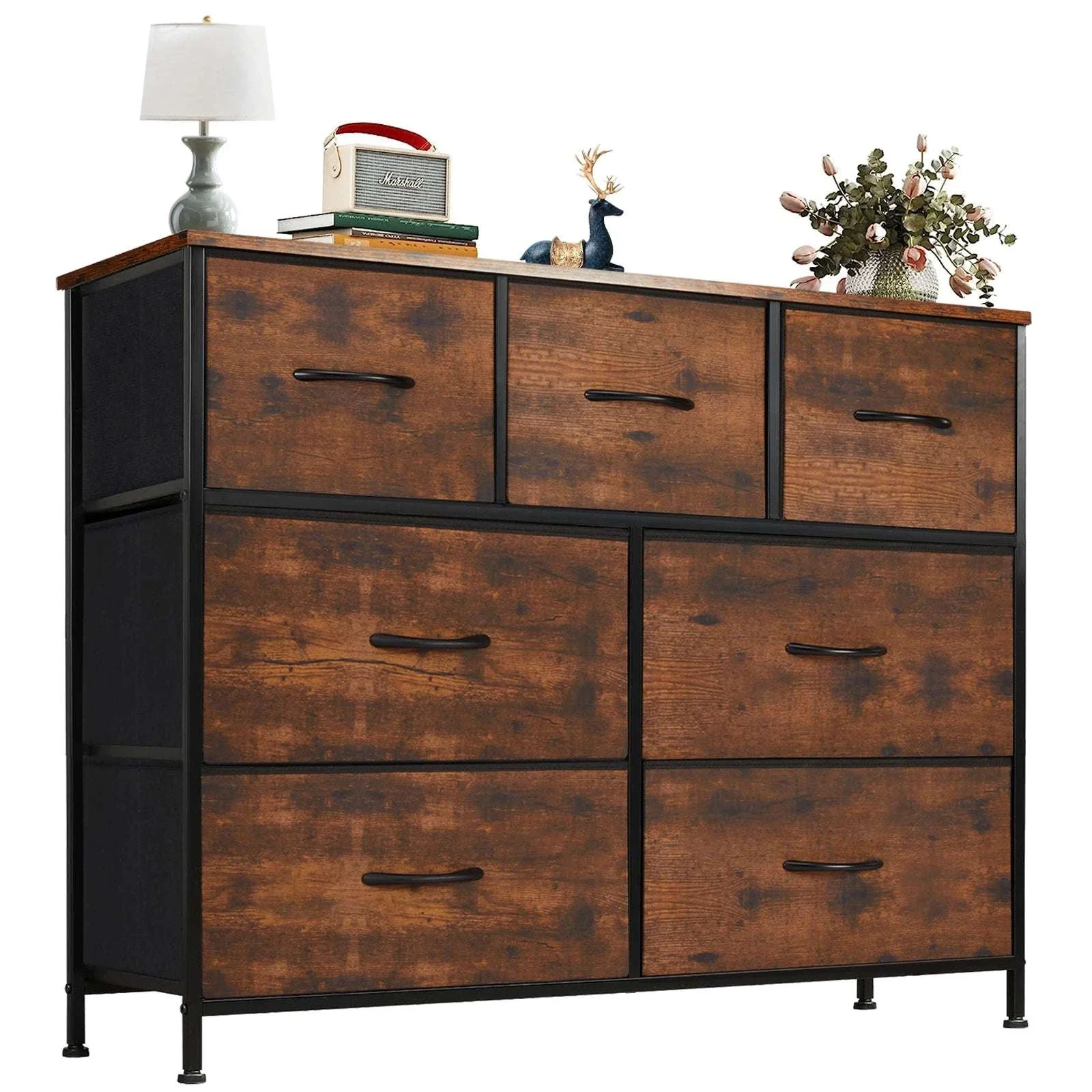 7-Drawer Fabric Dresser Organizer with Metal Frame and Wood Top - Image 15