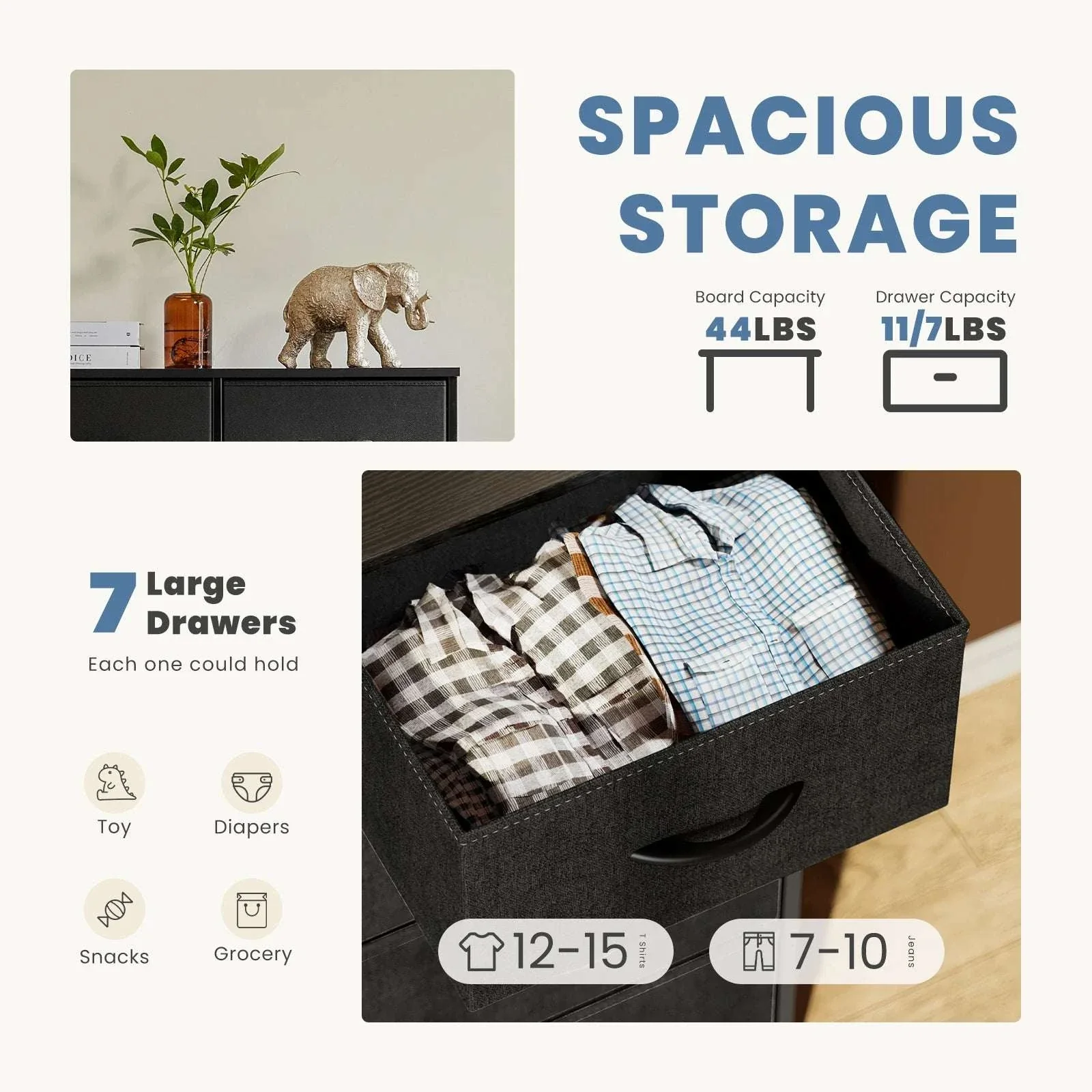7-Drawer Fabric Dresser Organizer with Metal Frame and Wood Top - Image 4