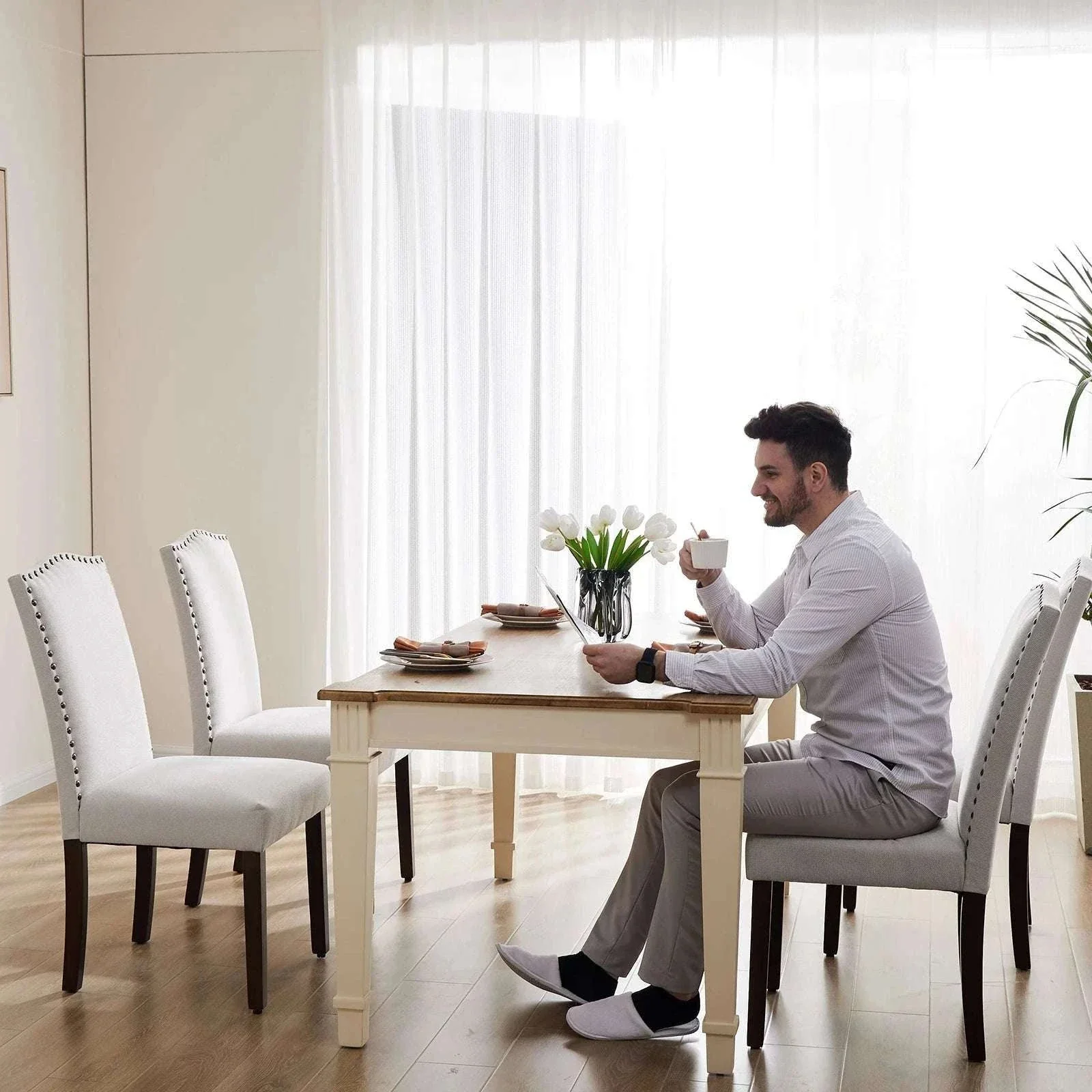 Upholstered Dining Chairs Set of 2 with Padded Backrest Cushion - Image 13
