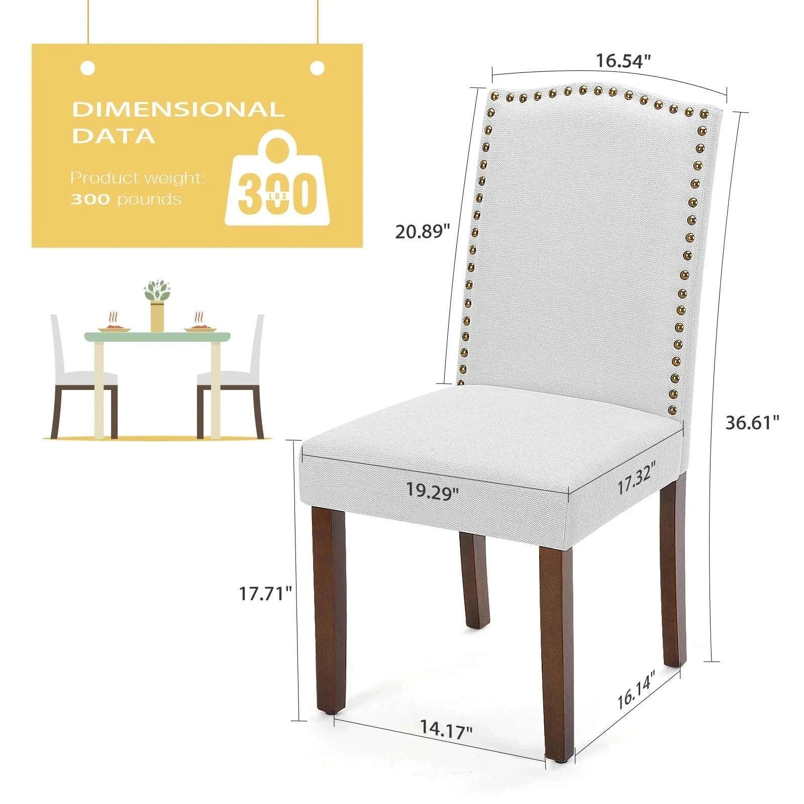 Upholstered Dining Chairs Set of 2 with Padded Backrest Cushion - Image 2