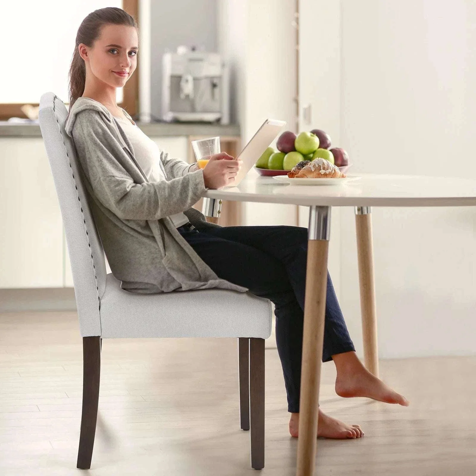 Upholstered Dining Chairs Set of 2 with Padded Backrest Cushion - Image 3