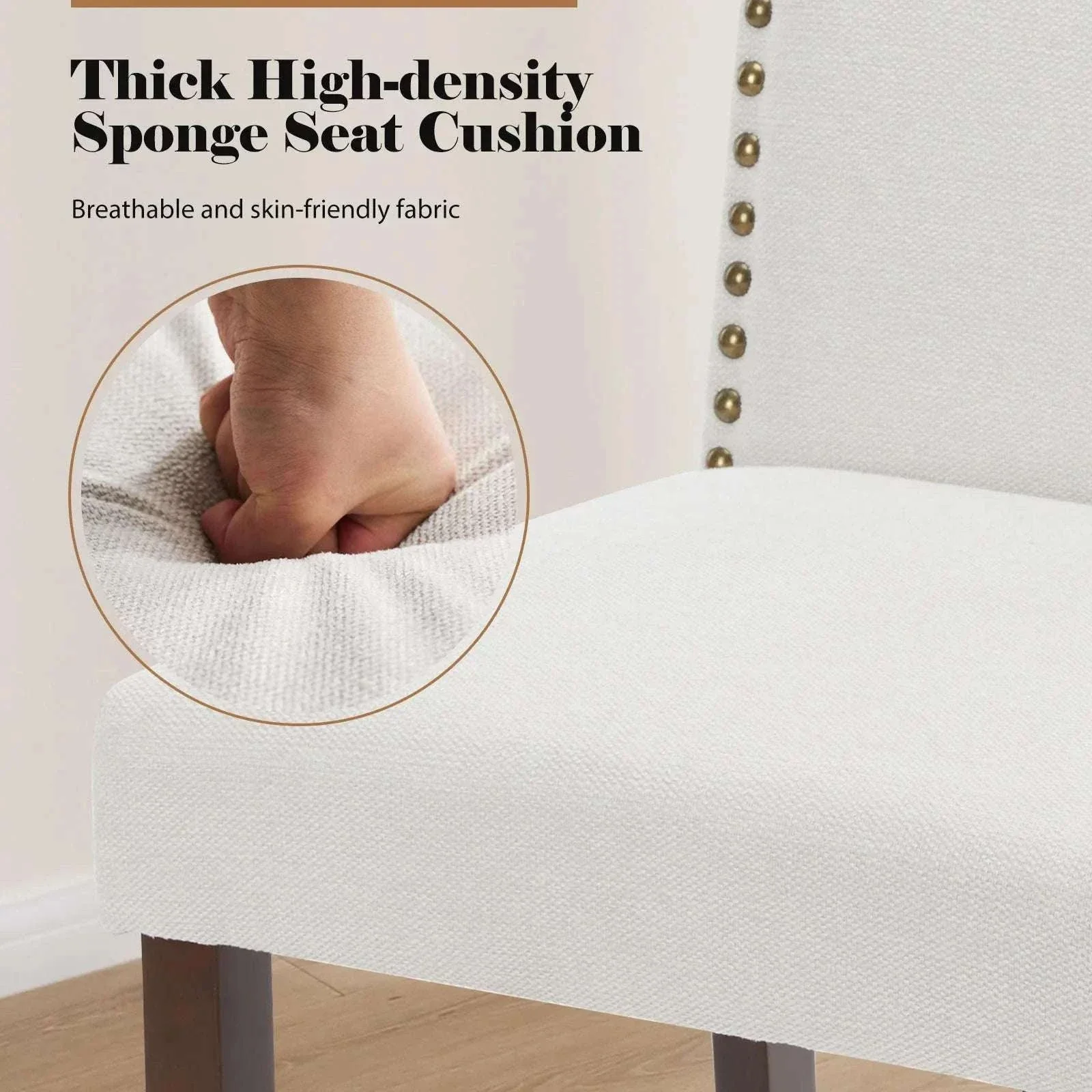 Upholstered Dining Chairs Set of 2 with Padded Backrest Cushion - Image 4