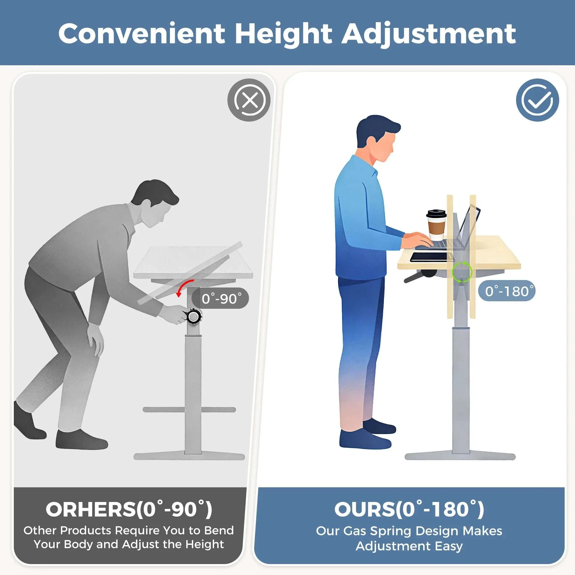 Height Adjustable Mobile Standing Desk with Pneumatic Lift Cart - Image 3