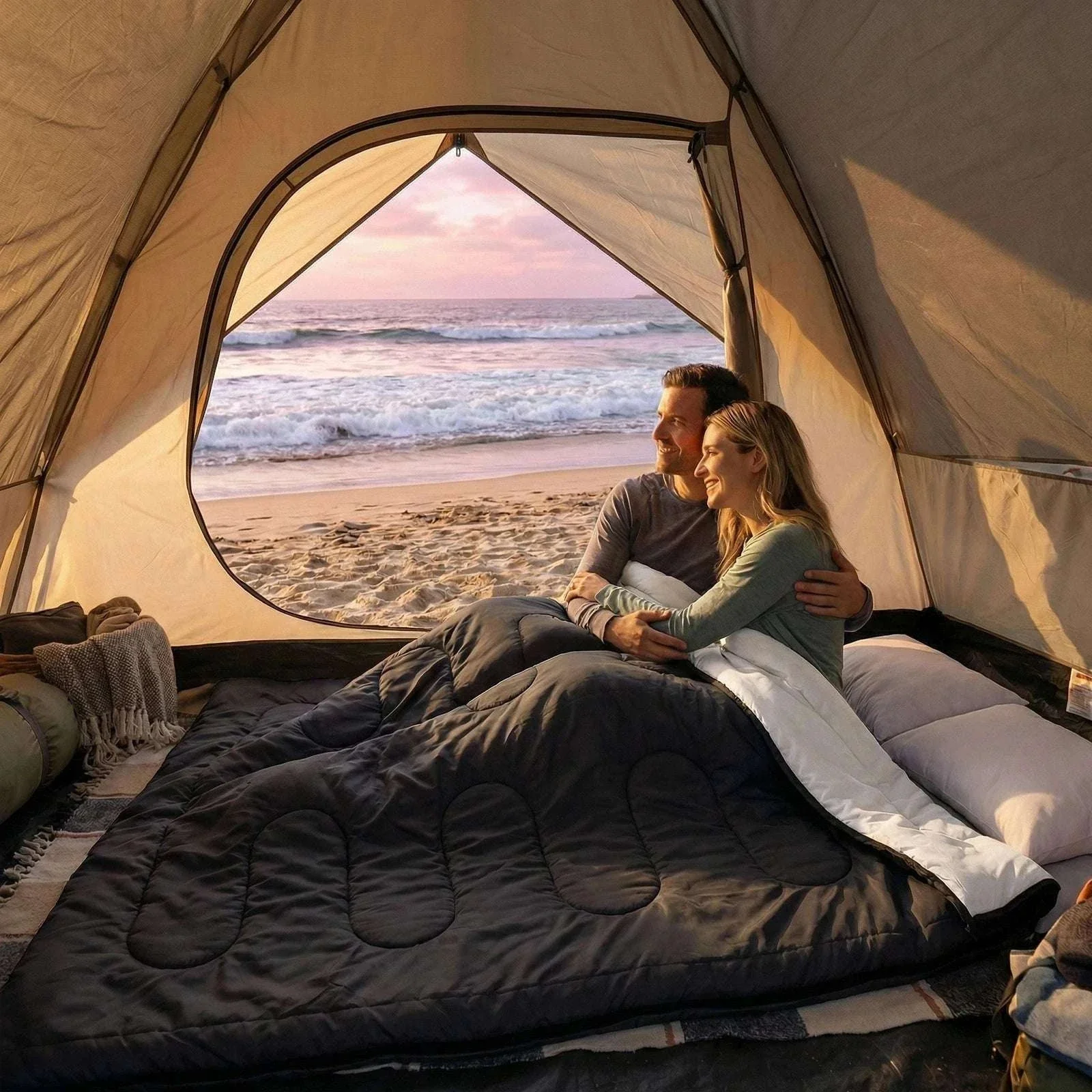 Double Sleeping Bag for 2 Adults with Pillows, 3 Season Camping - Image 13