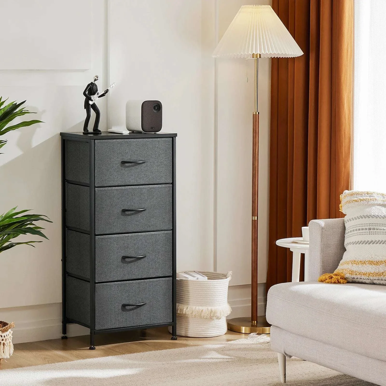 4-Drawer Fabric Dresser Nightstand with Metal Frame Storage