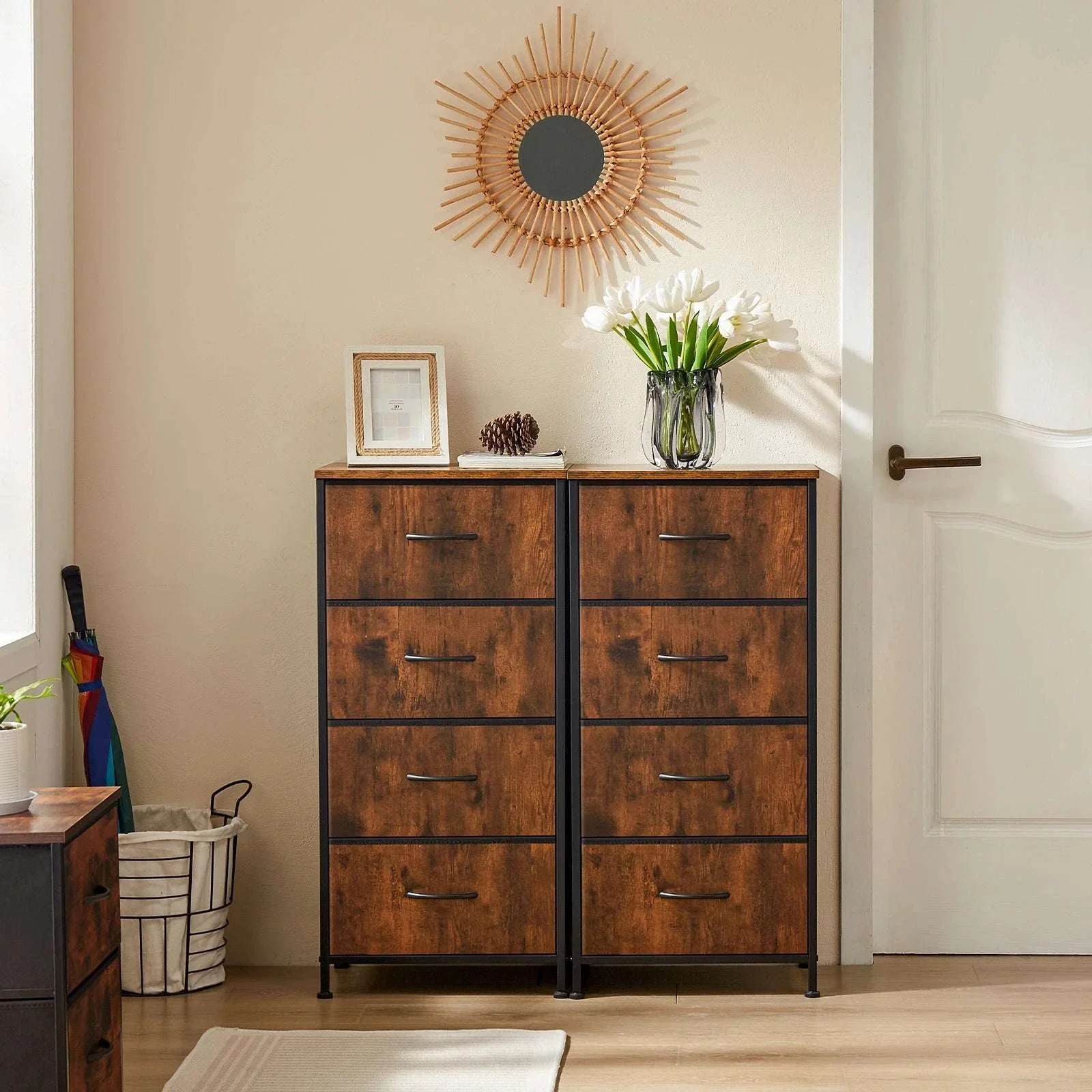 4-Drawer Fabric Dresser Nightstand with Metal Frame Storage - Image 15