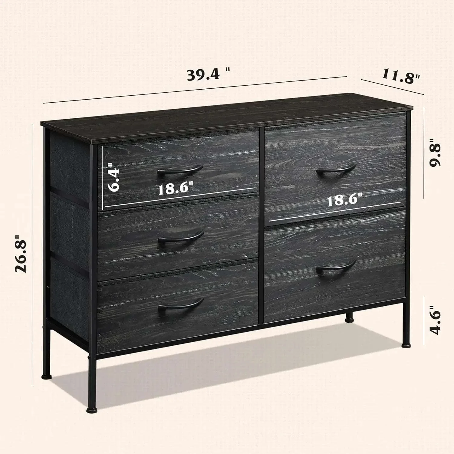 5-Drawer Fabric Dresser with Metal Frame Storage Organizer - Image 4