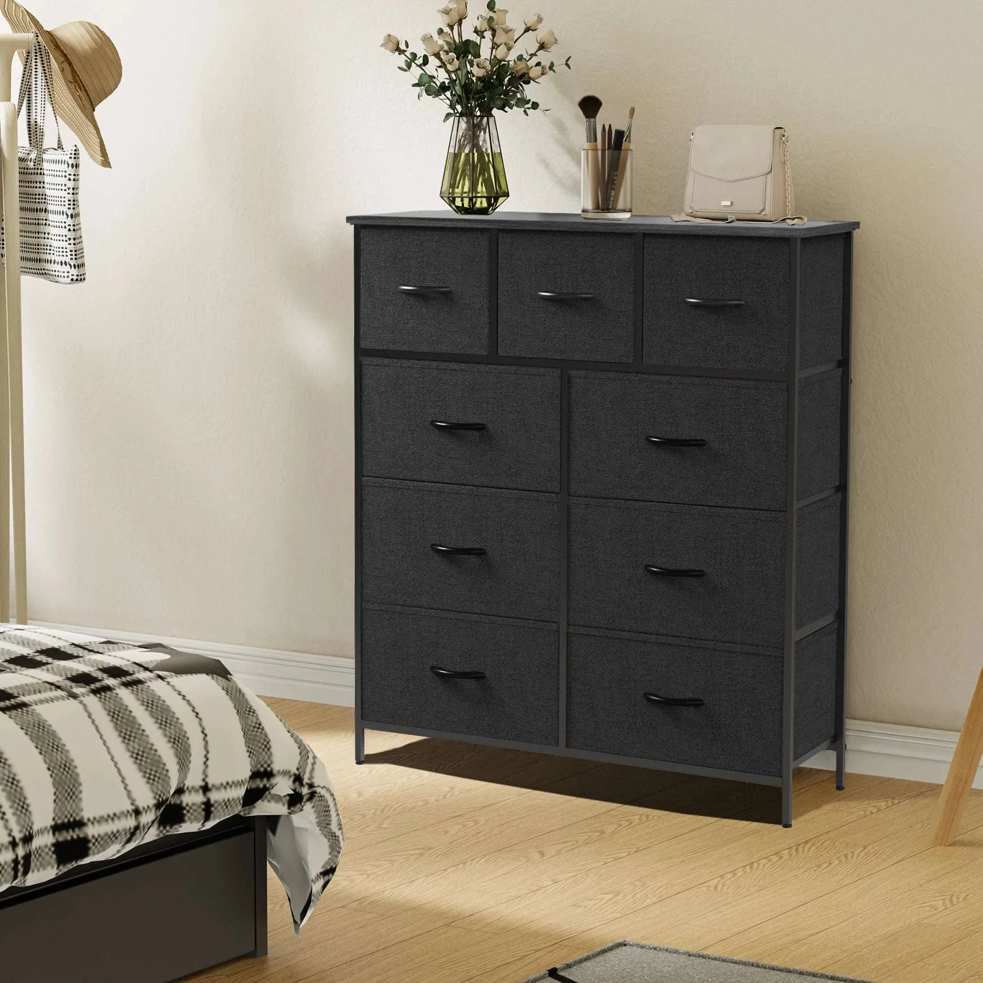 9-Drawer Fabric Dresser with Metal Frame Tall Bedroom Organizer - Image 18