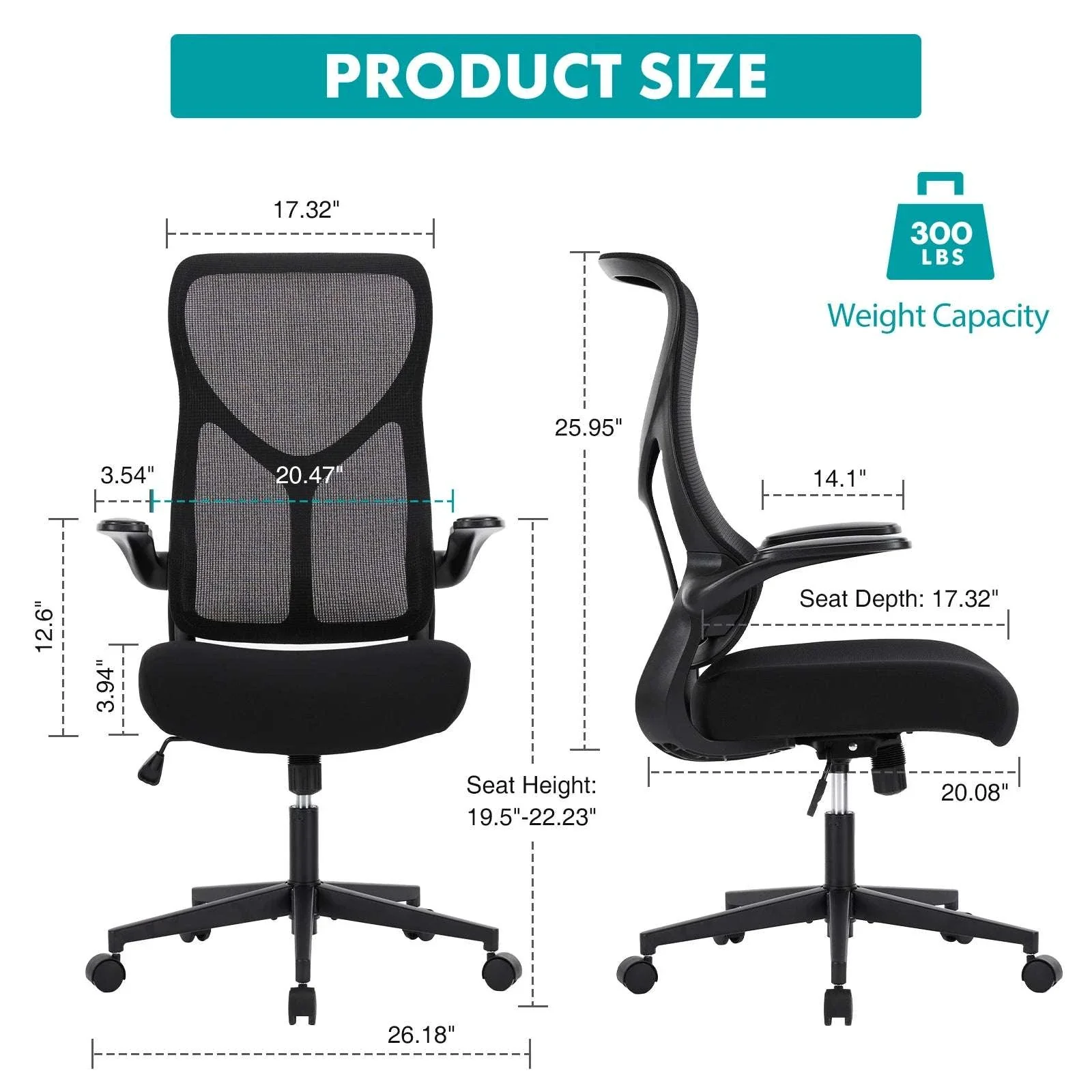 Ergonomic Mesh Office Chair with Lumbar Support & Flip-Up Arms - Image 2