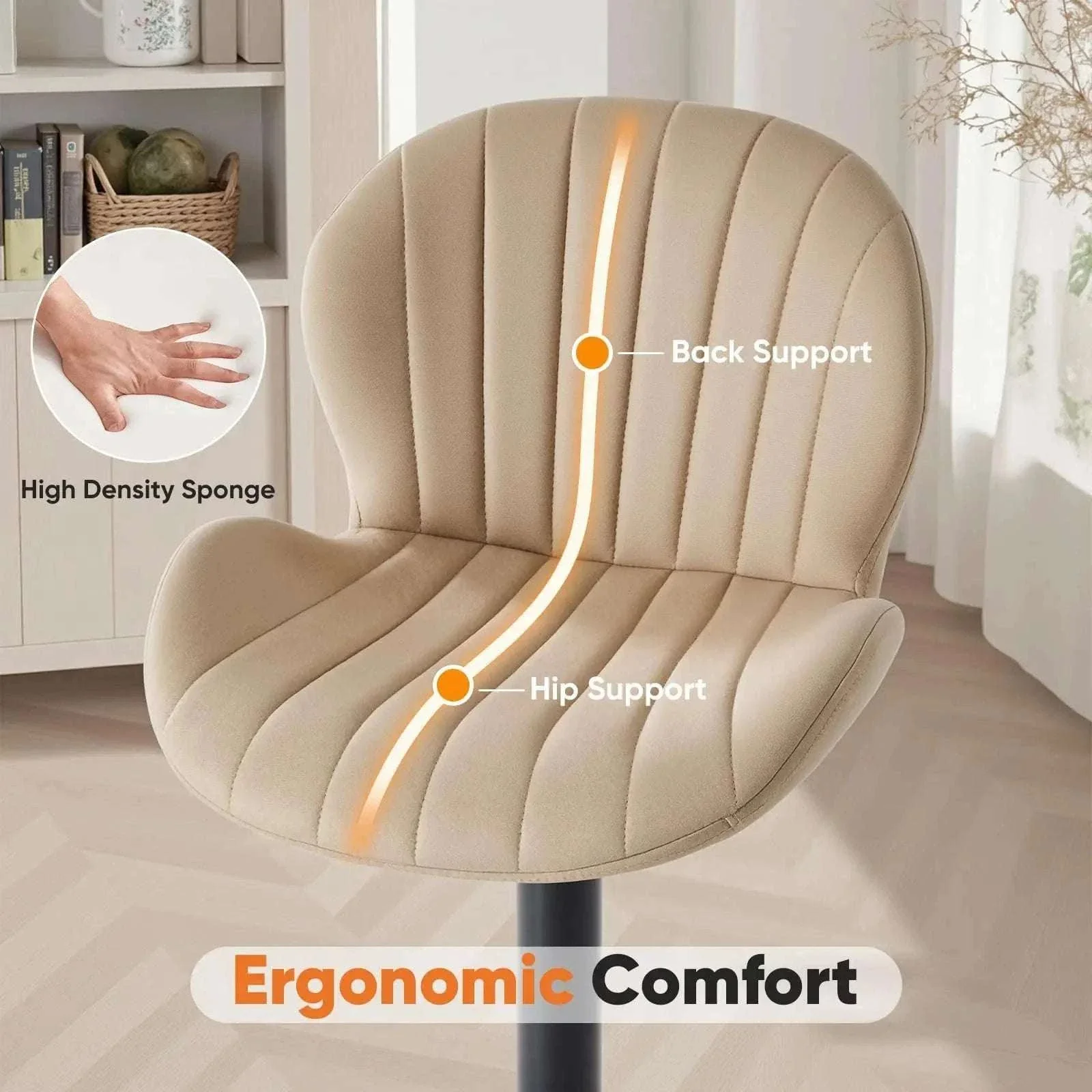 Adjustable 360° Swivel Bar Stools Set of 2 Fabric Dining Chairs - Image 4