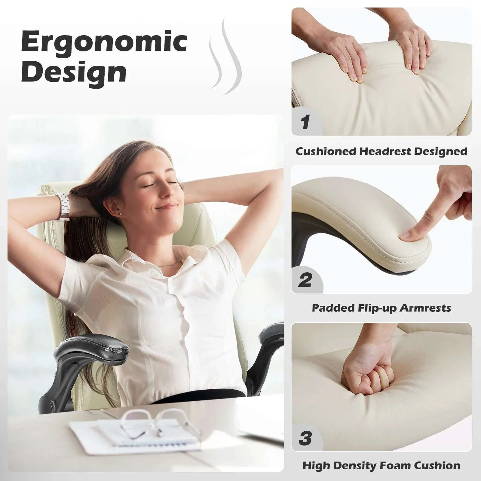 Ergonomic Office Chair with Flip-Up Arms PU Leather Swivel Seat - Image 6