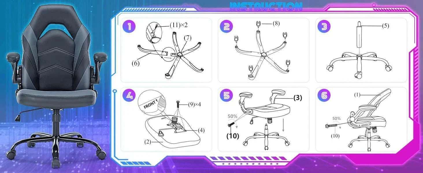 Ergonomic Gaming Office Chair with Flip-Up Armrests & Adjustable Height - Image 11