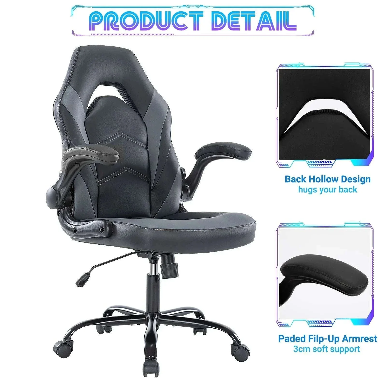 Ergonomic Gaming Office Chair with Flip-Up Armrests & Adjustable Height - Image 4