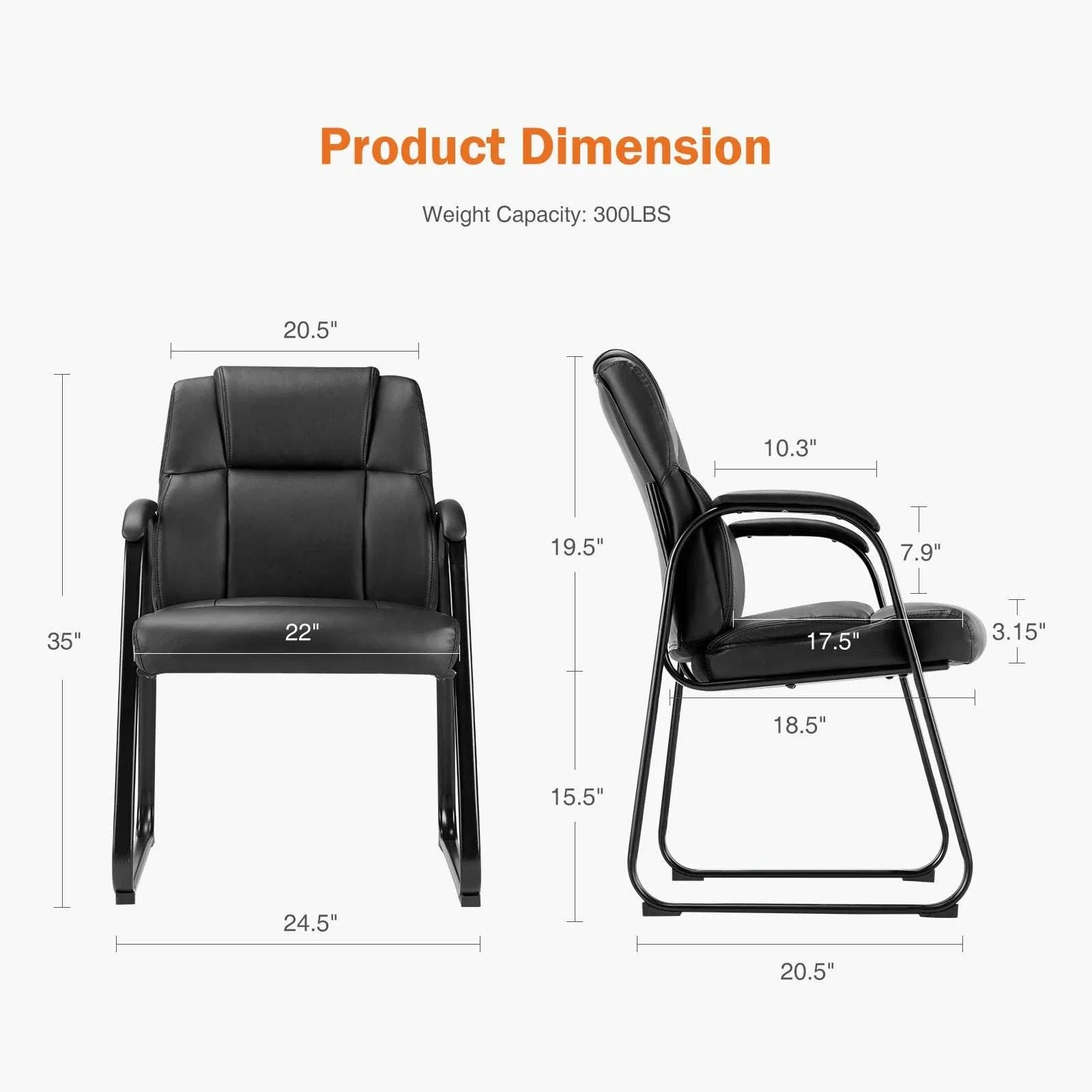 Ergonomic PU Leather Office Guest Chair with Padded Arms and Backrest - Image 3