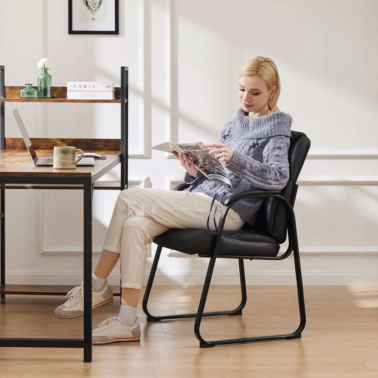 Ergonomic PU Leather Office Guest Chair with Padded Arms and Backrest - Image 6