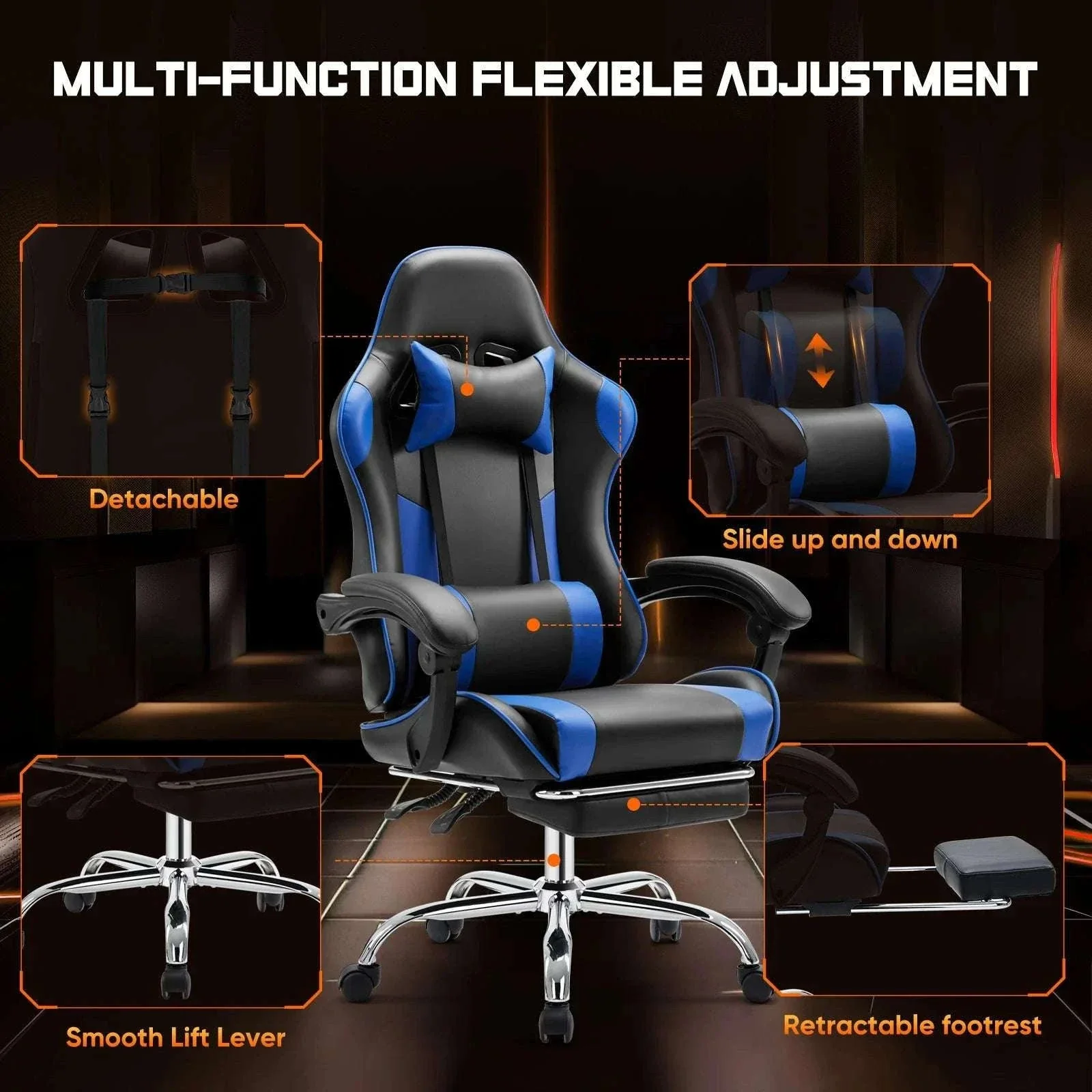 Ergonomic Racing Gaming Chair with Lumbar Support and Flip-Up Arms - Image 4