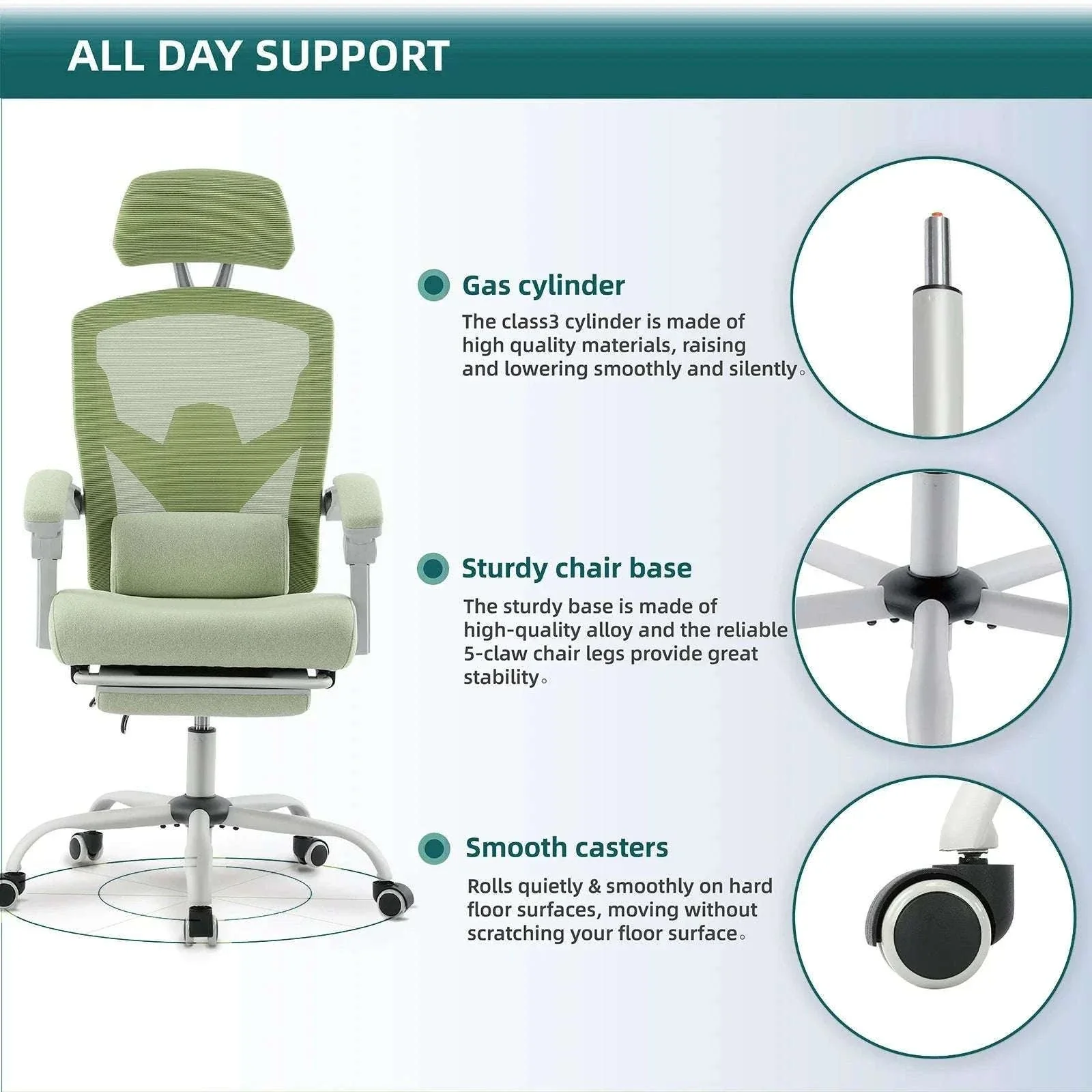 Ergonomic Reclining Mesh Office Chair with Footrest & Lumbar Support - Image 5