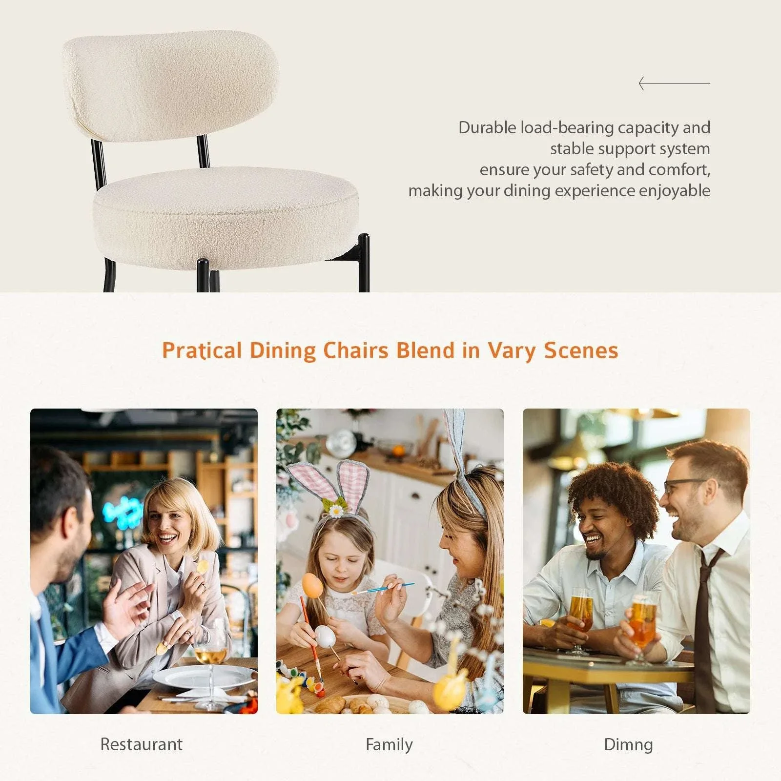 Ergonomic Round Dining Chairs Set of 2 with Cushioned Seat - Image 16