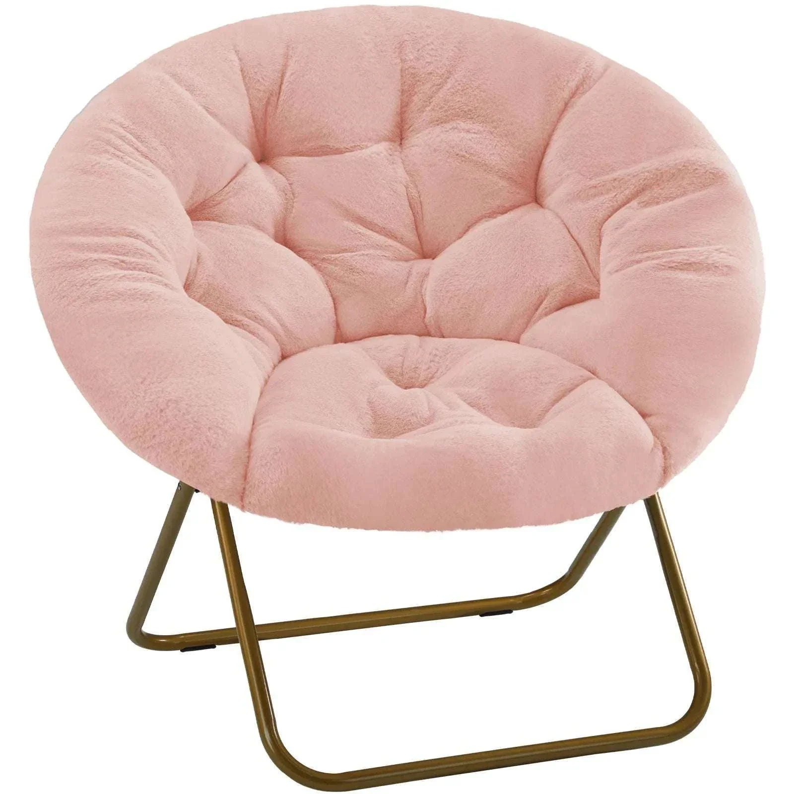 Foldable Faux Fur Saucer Chair with Thick Cushion and Metal Frame - Image 16